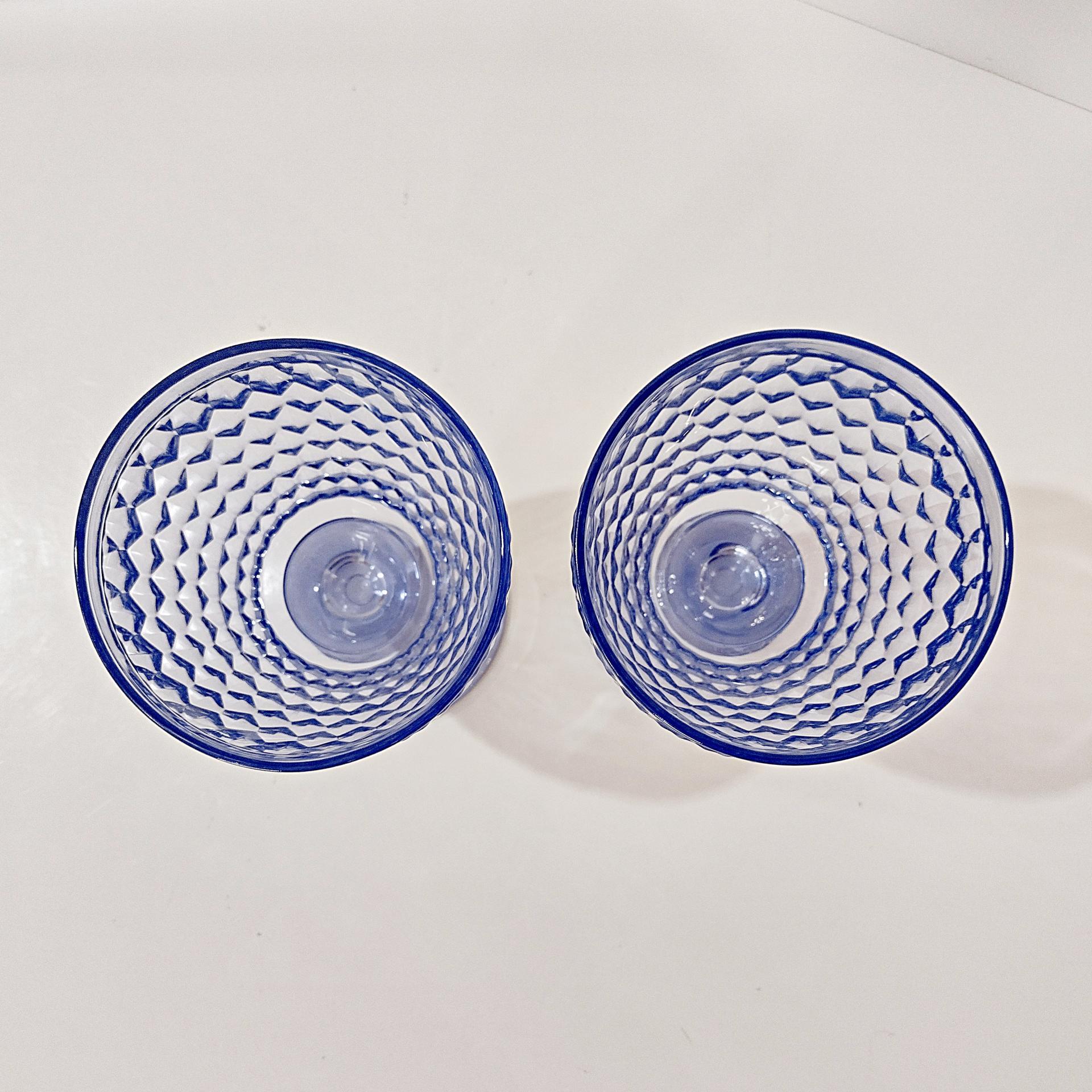 Vintage Villeroy and Boch Boston Blue Glass Water Goblets, Set of 2