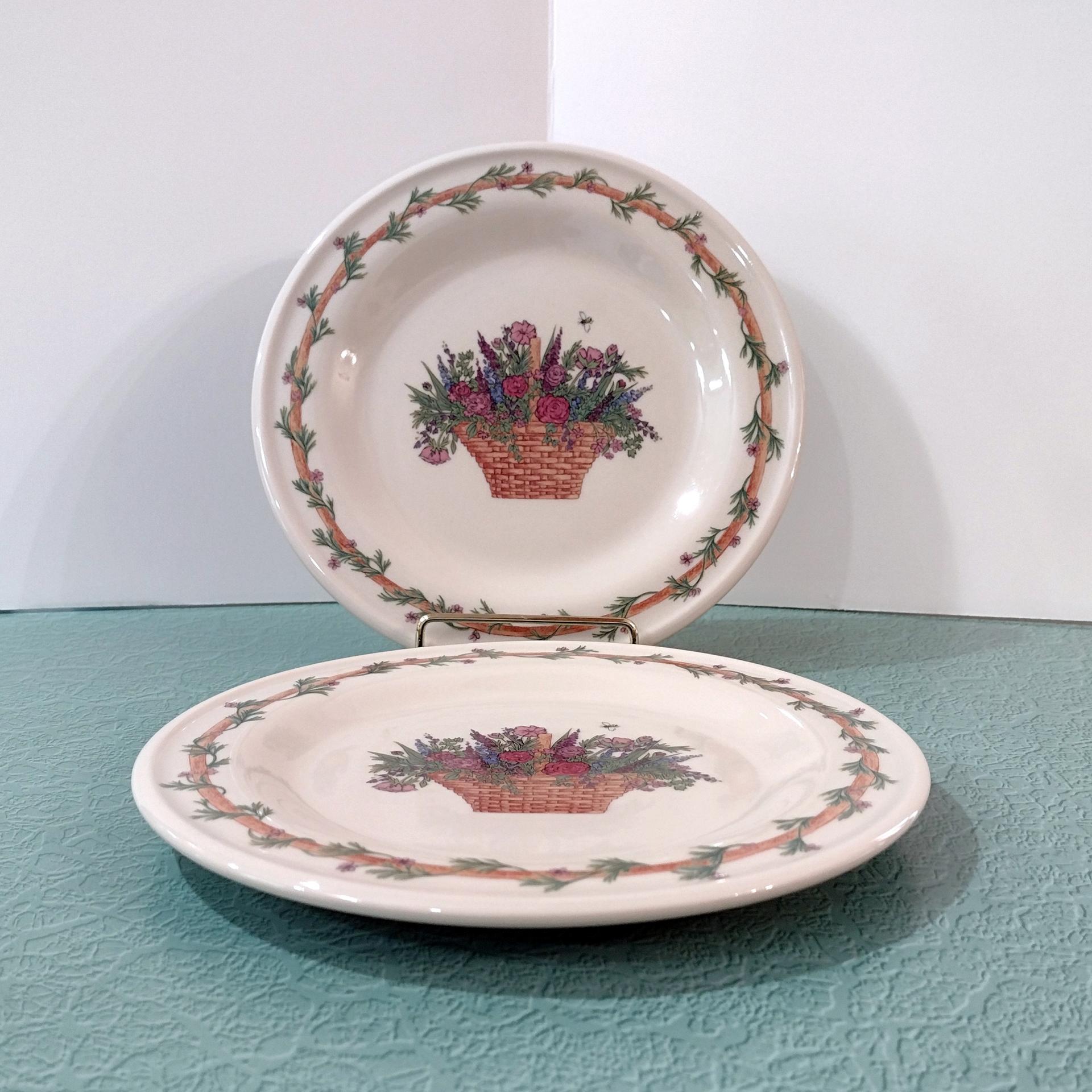 Vintage Henn Pottery Botanical Basket Ceramic Plate, Gerald E Henn Pottery, Floral Dinner Plate