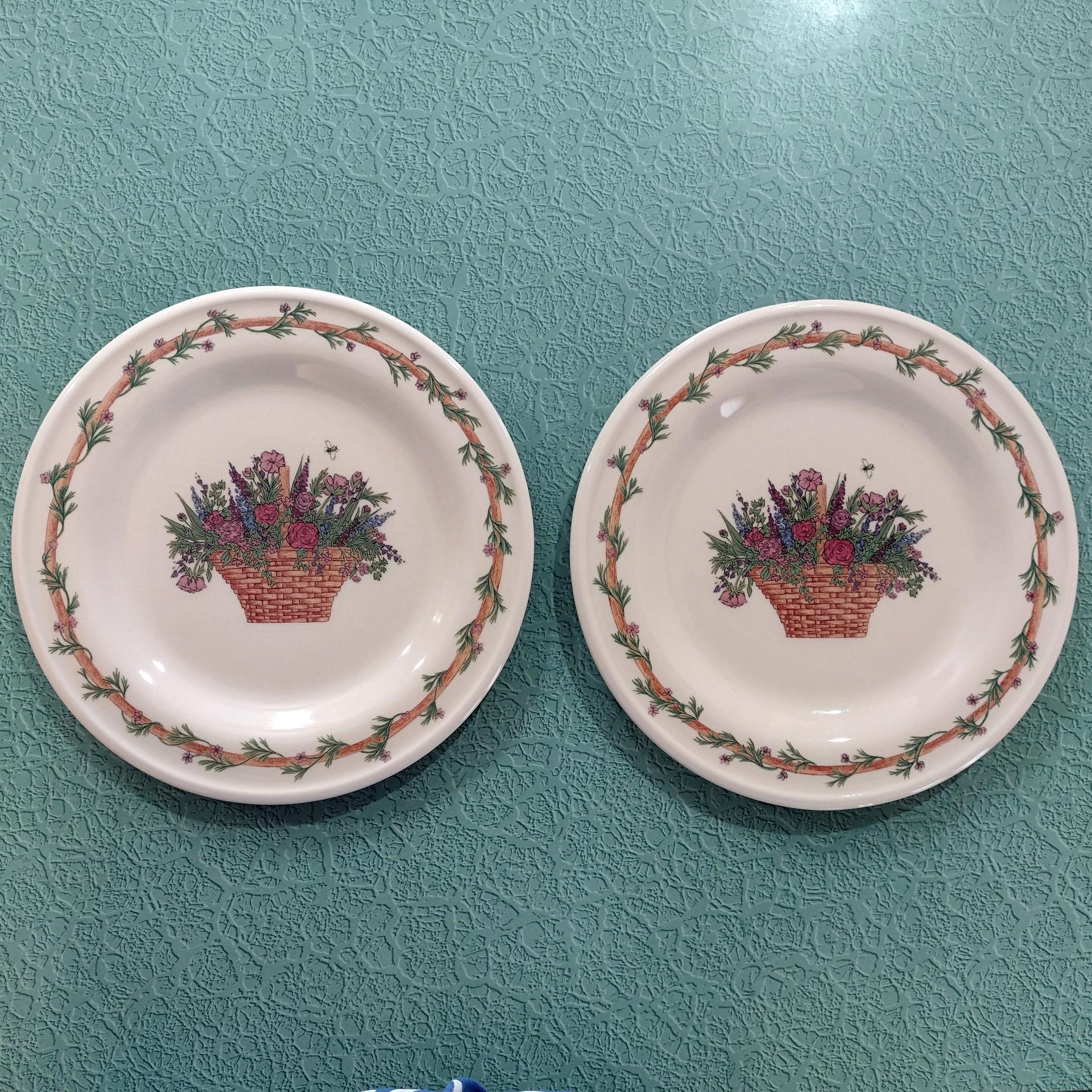 Vintage Henn Pottery Botanical Basket Ceramic Plate, Gerald E Henn Pottery, Floral Dinner Plate
