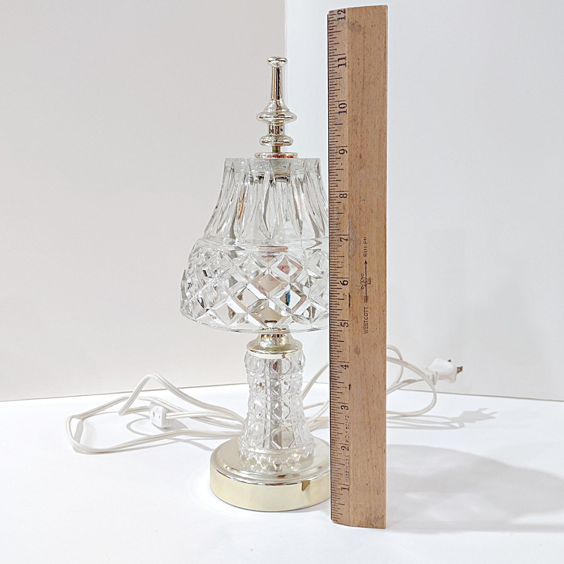 Vintage Cut Glass Boudoir Table Lamp, 60 Watt Glass and Gold Tone Small Lamp