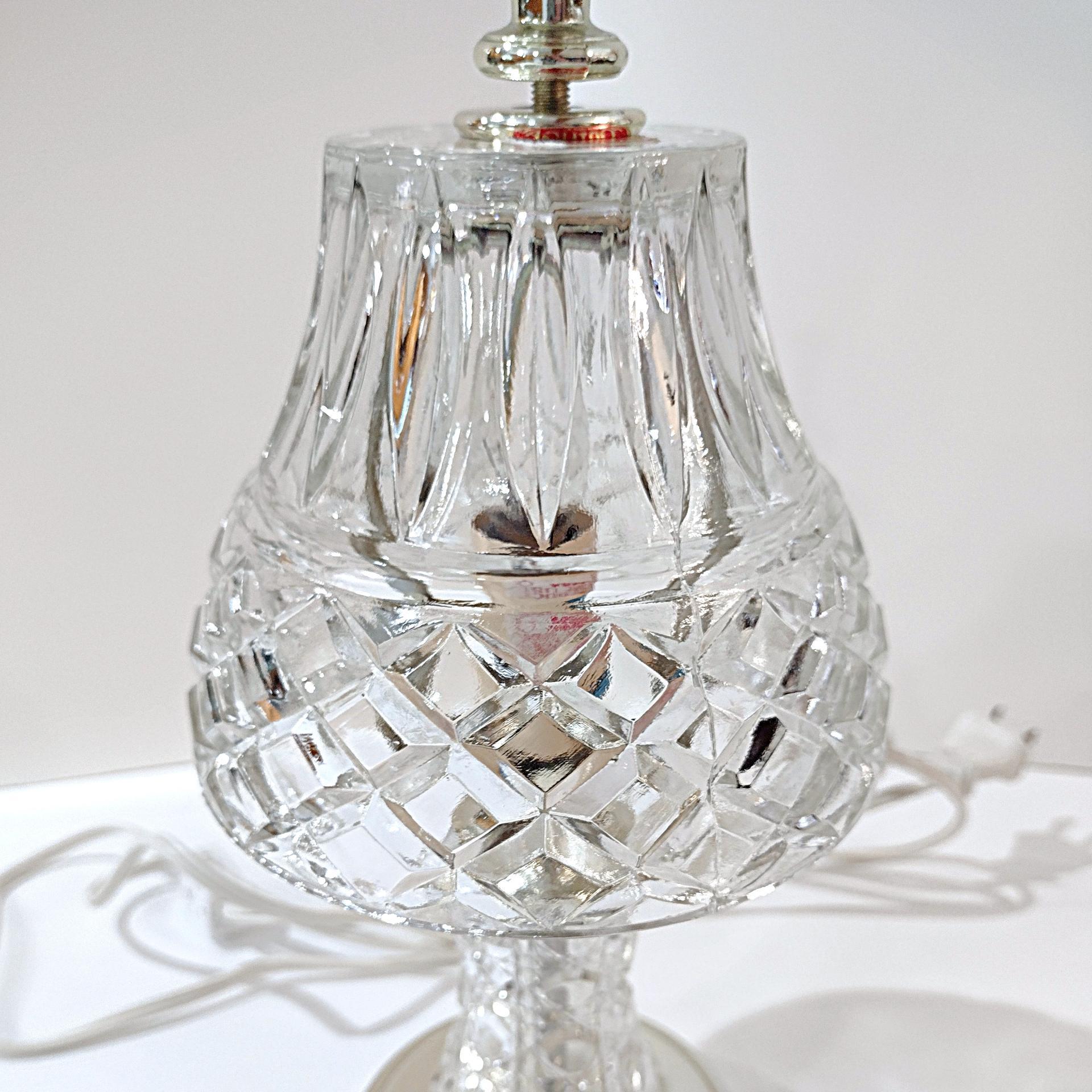 Vintage Cut Glass Boudoir Table Lamp, 60 Watt Glass and Gold Tone Small Lamp