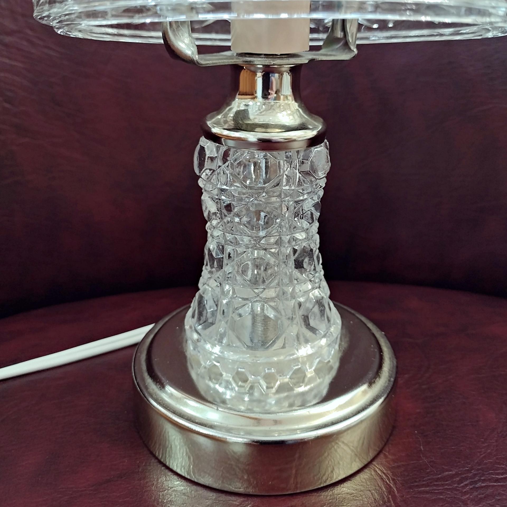 Vintage Cut Glass Boudoir Table Lamp, 60 Watt Glass and Gold Tone Small Lamp