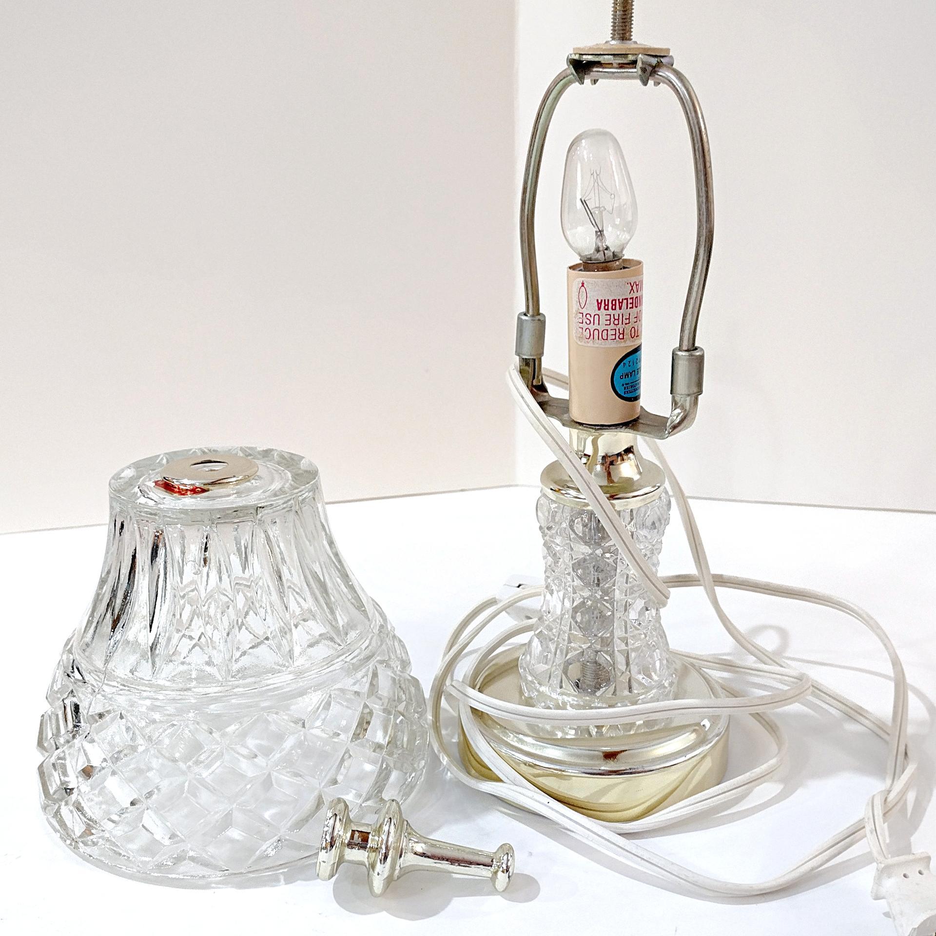 Vintage Cut Glass Boudoir Table Lamp, 60 Watt Glass and Gold Tone Small Lamp