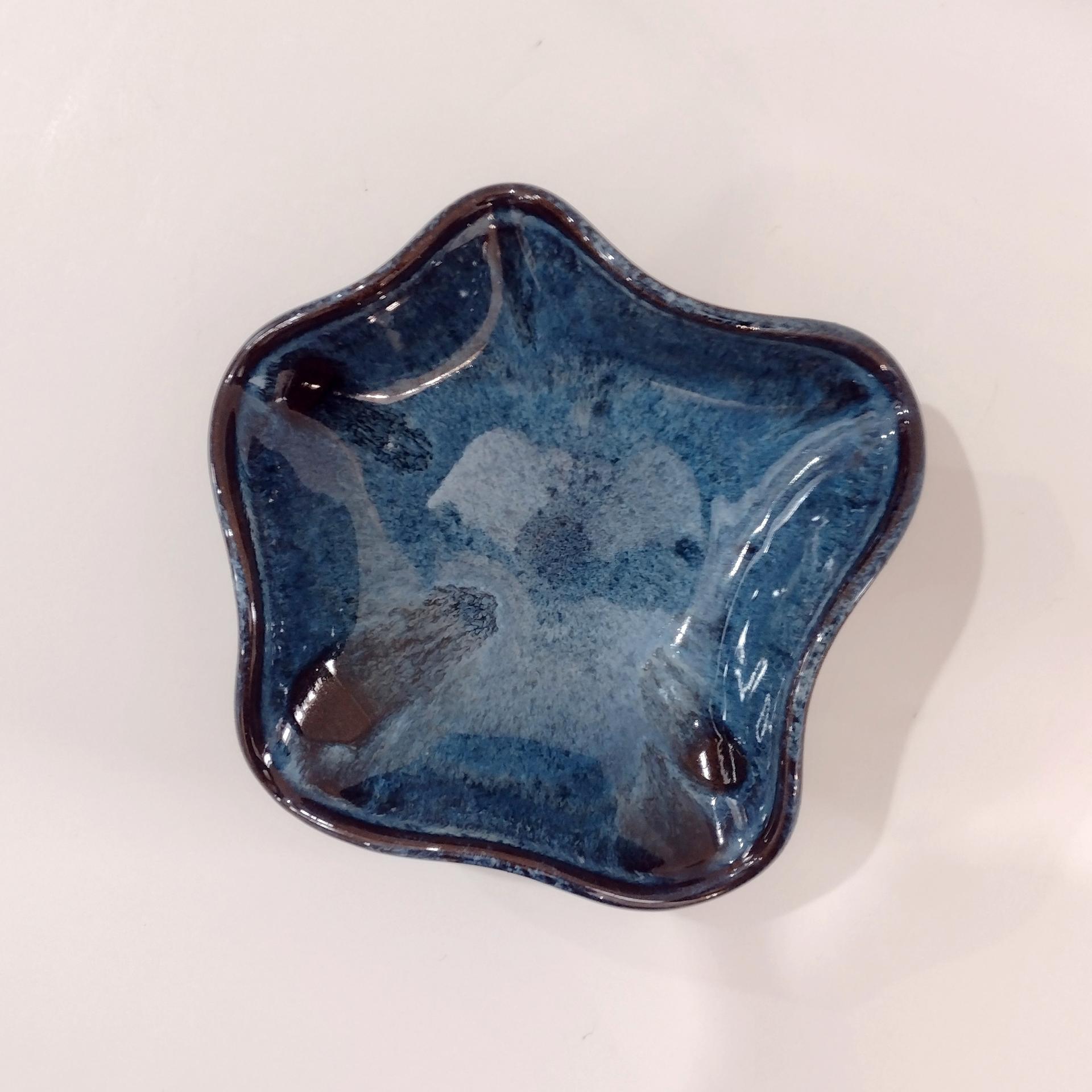 Hand Crafted Wavy Abstract Blue Ceramic Bowl, Artisan Pottery, Decorative Studio Pottery Ceramic Bowl