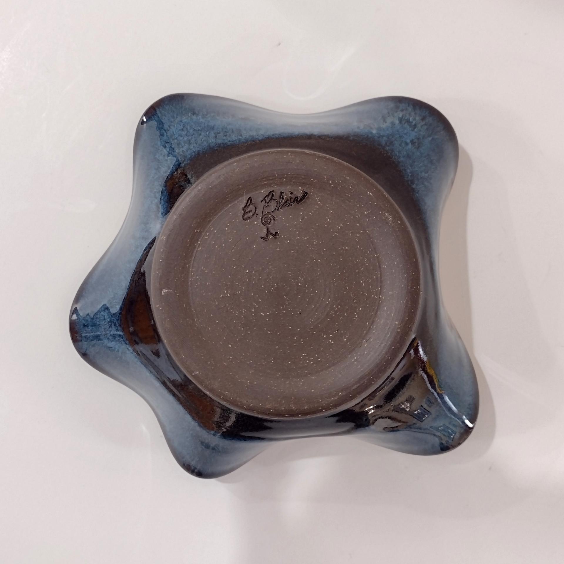Hand Crafted Wavy Abstract Blue Ceramic Bowl, Artisan Pottery, Decorative Studio Pottery Ceramic Bowl