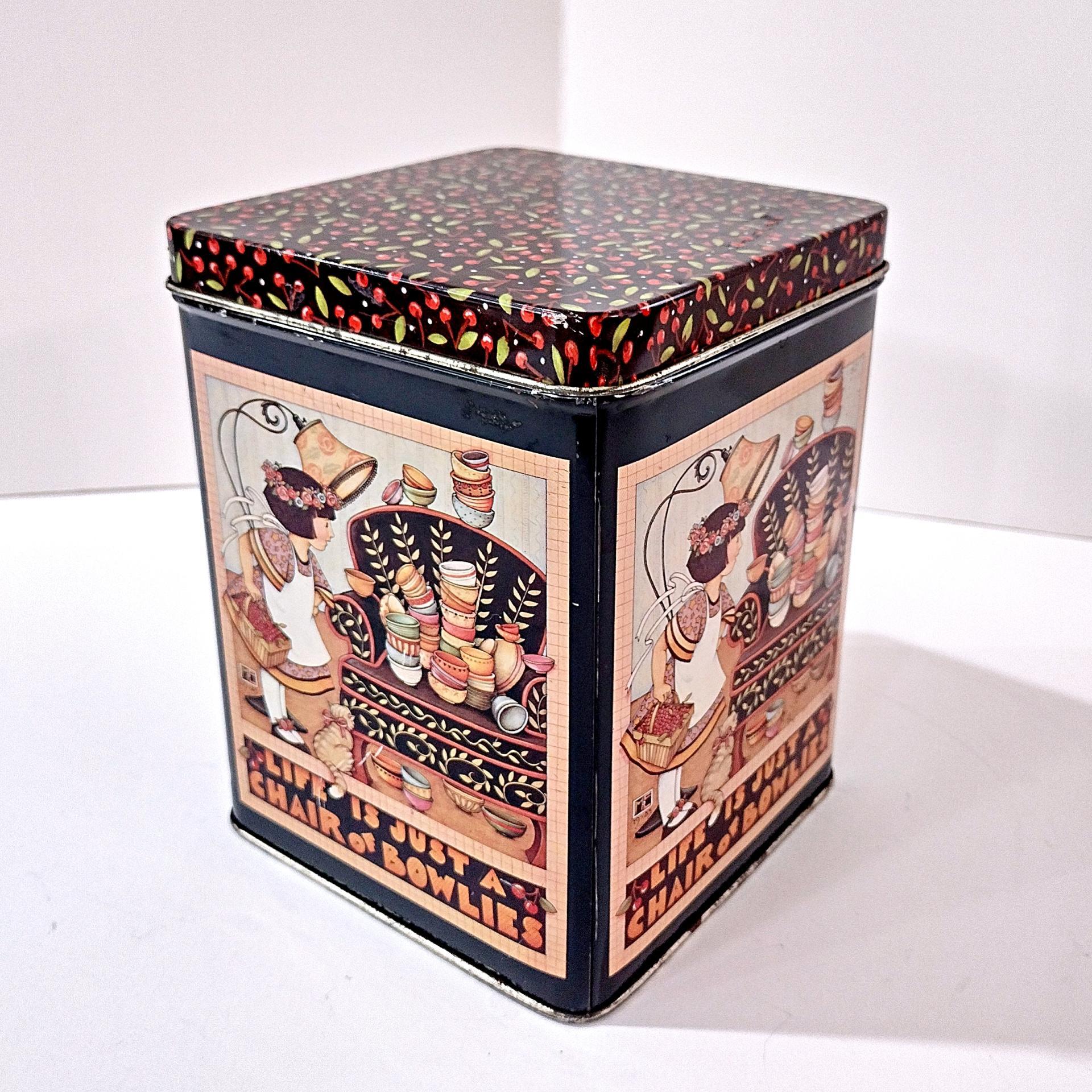 Vintage Life is Just a Chair of Bowlies 1986 Mary Engelbright Tin Storage Container Box