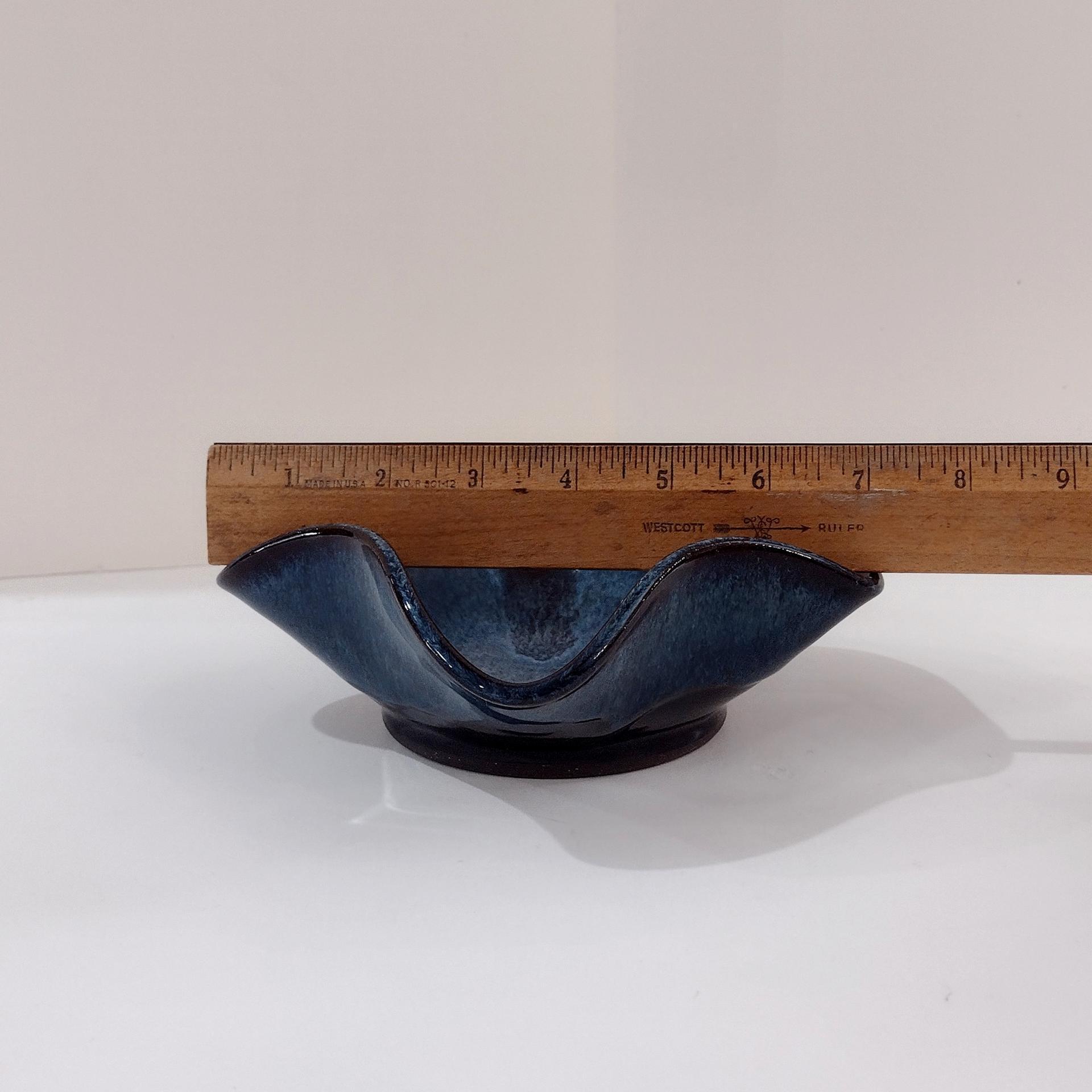 Hand Crafted Wavy Abstract Blue Ceramic Bowl, Artisan Pottery, Decorative Studio Pottery Ceramic Bowl