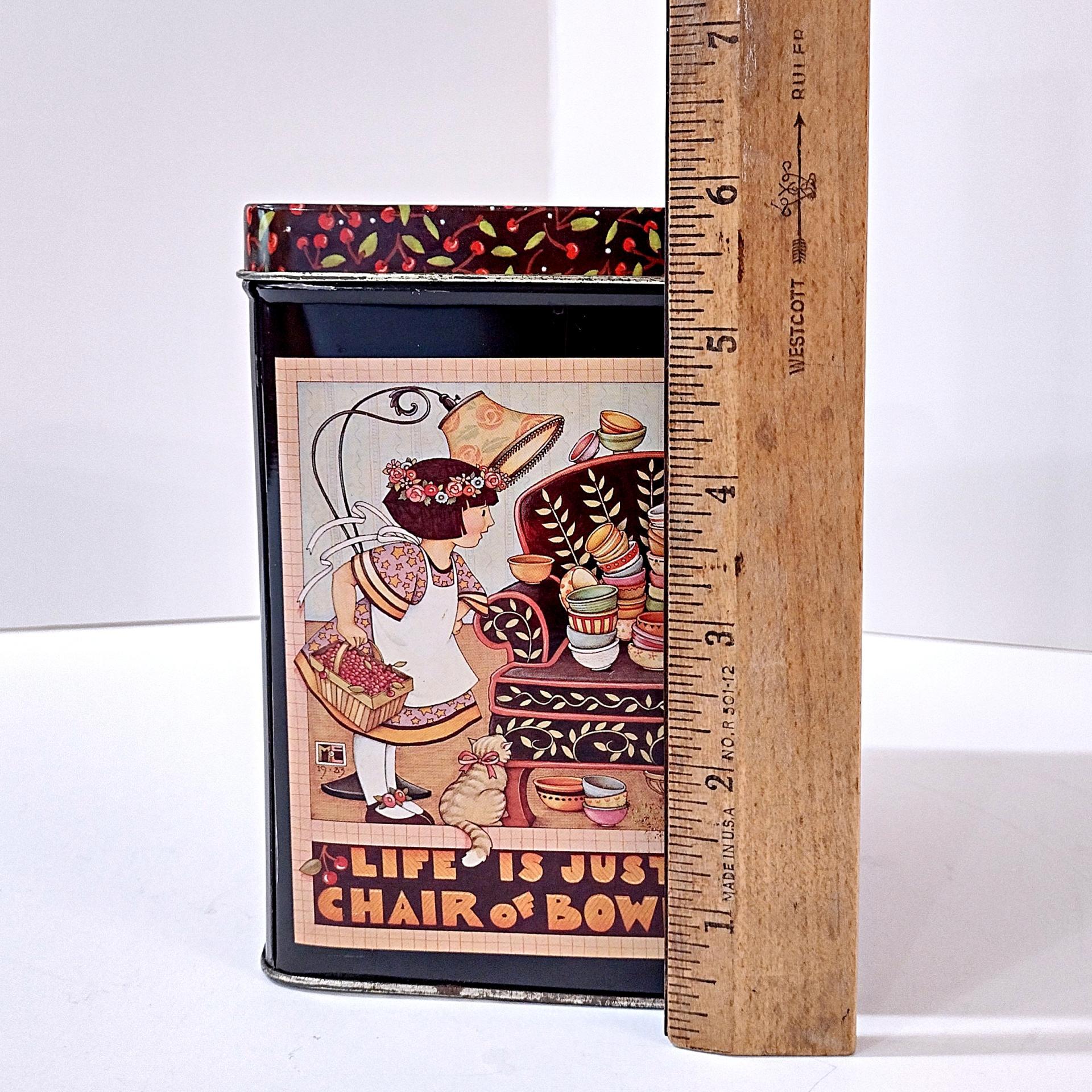 Vintage Life is Just a Chair of Bowlies 1986 Mary Engelbright Tin Storage Container Box