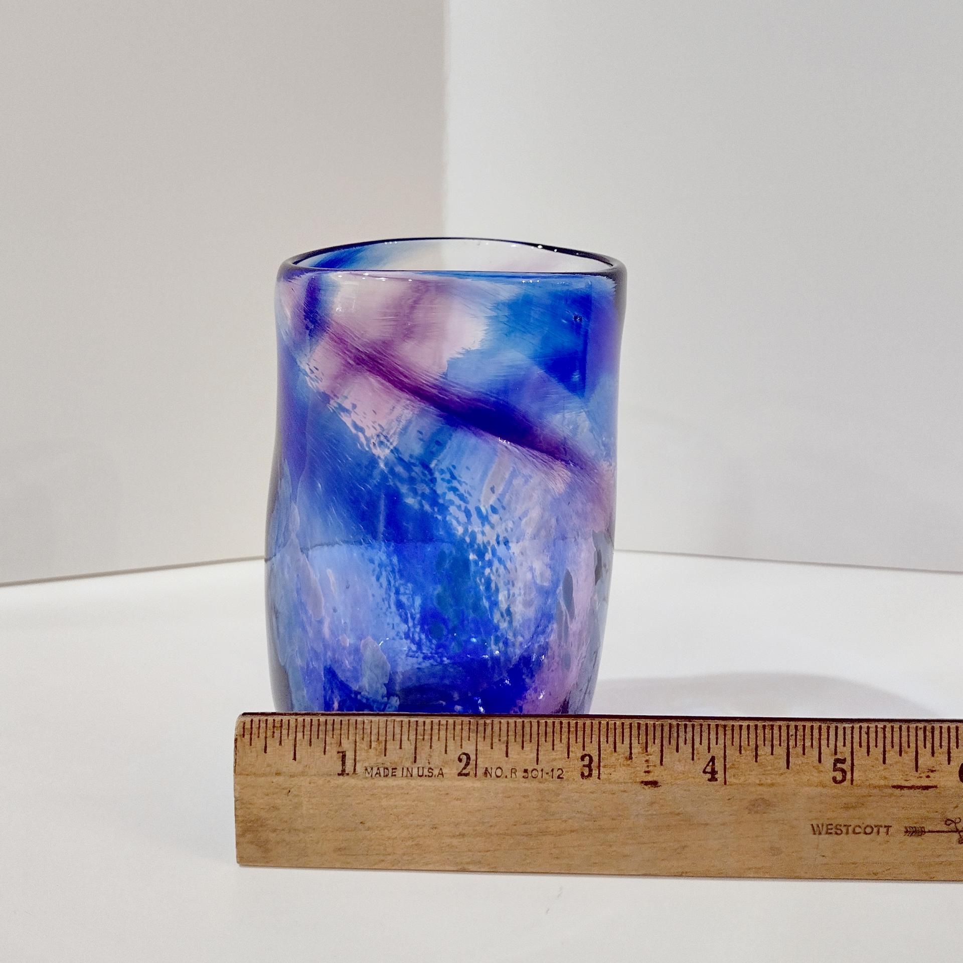 Vintage Blue and Purple Blown Studio Art Glass Tumbler, Hand Blown Glass Votive Candle Holder