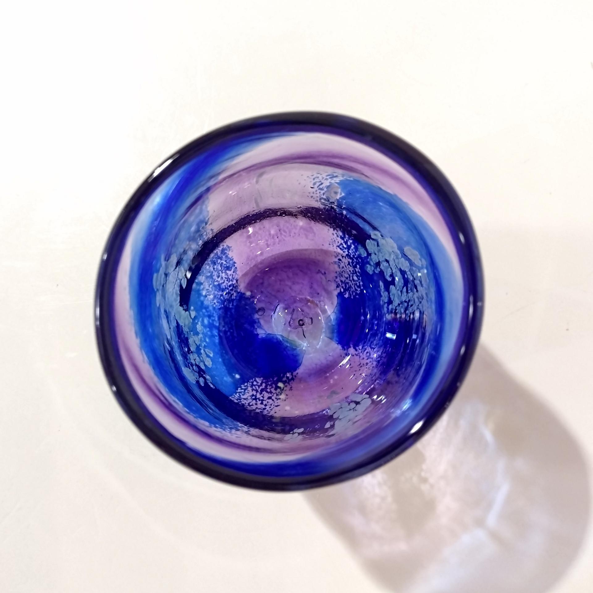 Vintage Blue and Purple Blown Studio Art Glass Tumbler, Hand Blown Glass Votive Candle Holder