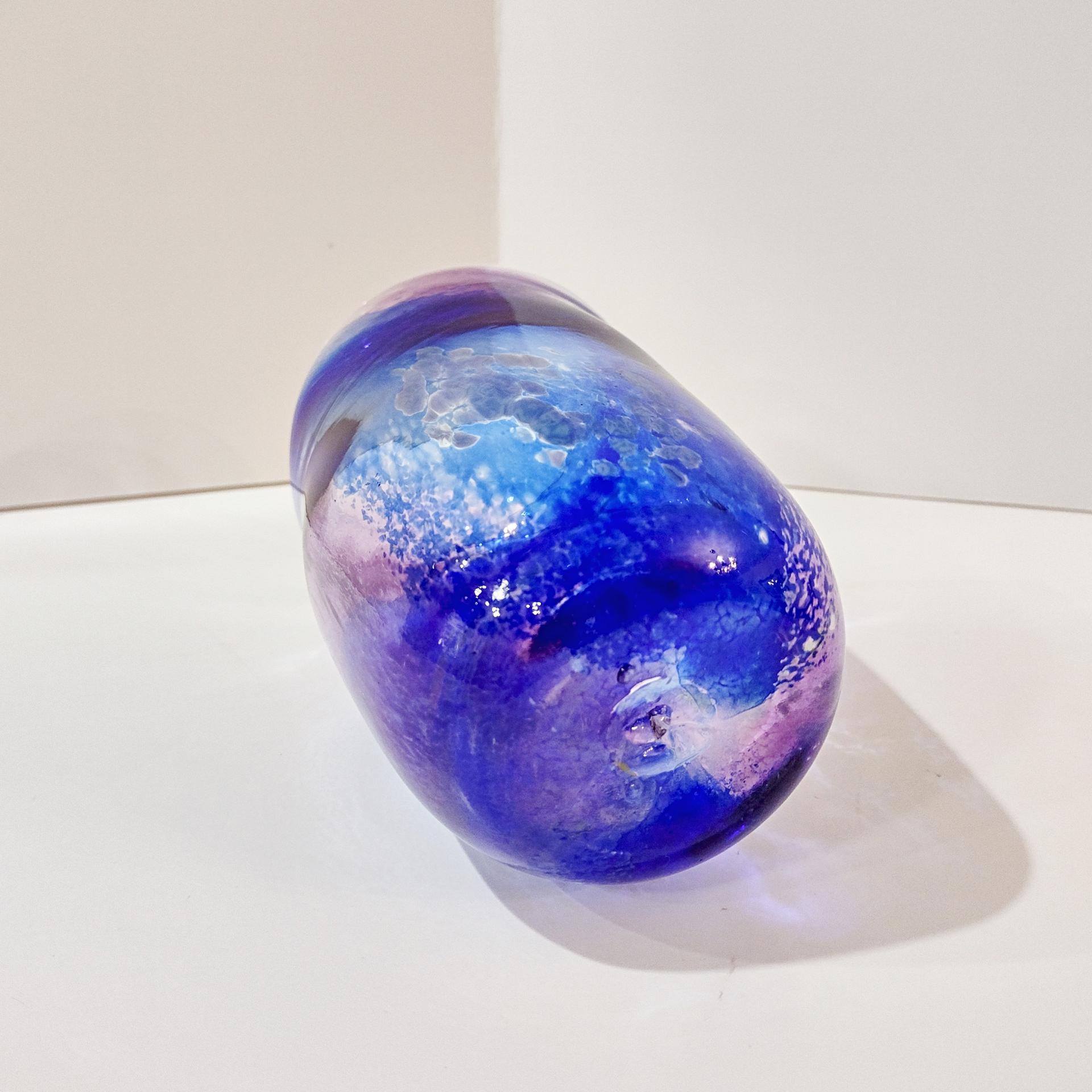 Vintage Blue and Purple Blown Studio Art Glass Tumbler, Hand Blown Glass Votive Candle Holder