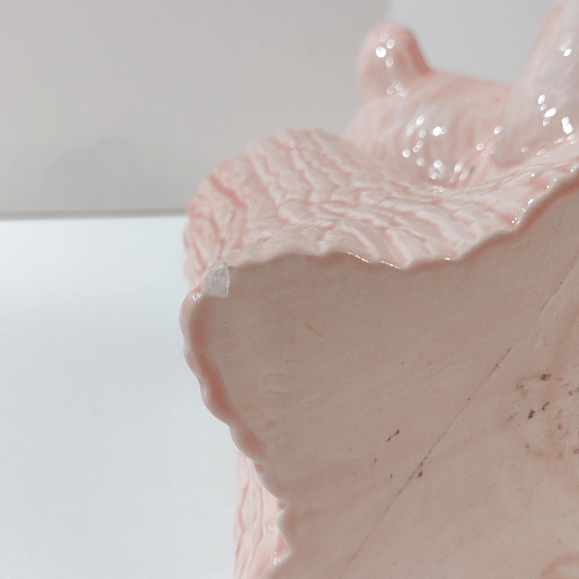 Vintage Pink Teddy Bear and Tree Trunk Ceramic Planter, Child's Room Decor Caddy / Holder