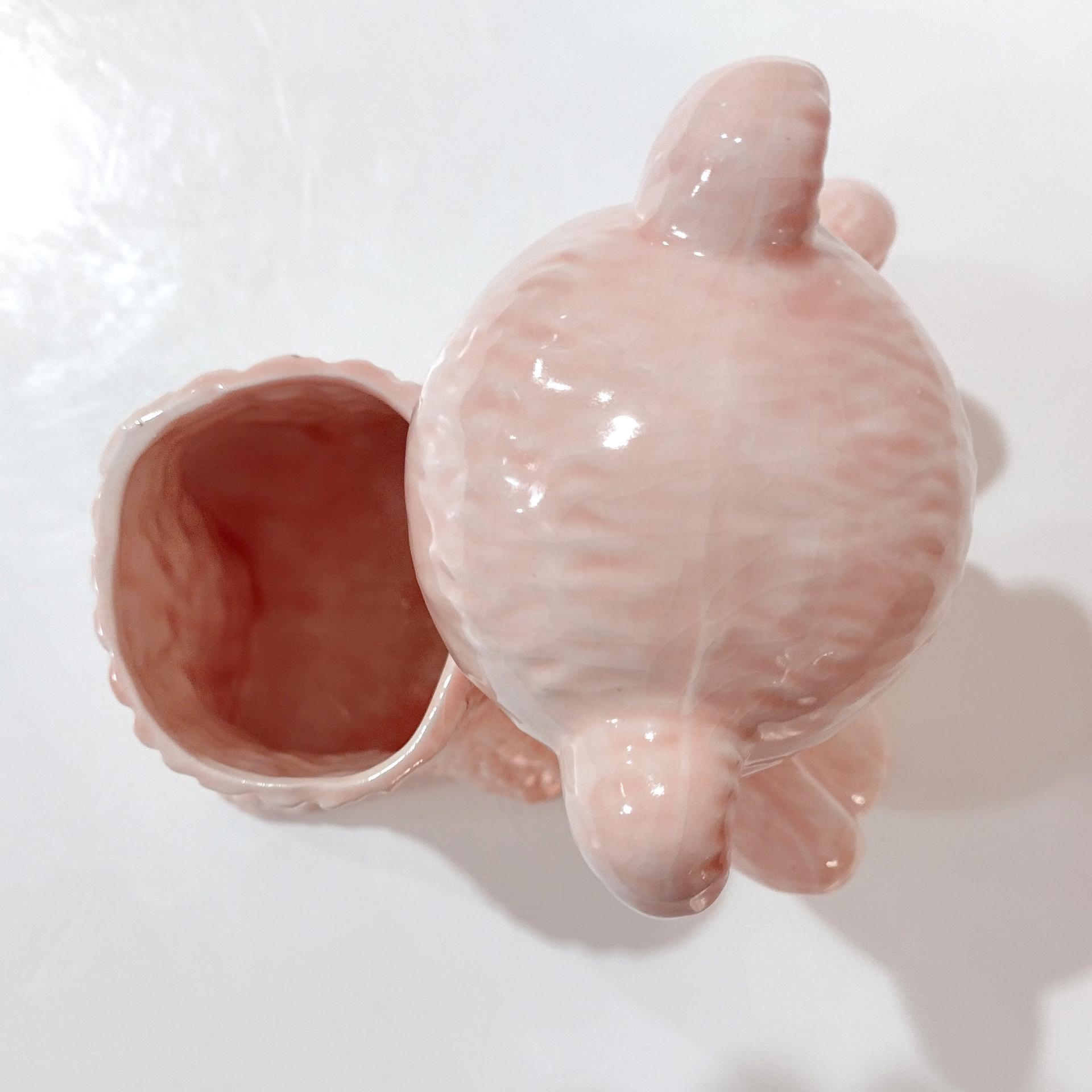 Vintage Pink Teddy Bear and Tree Trunk Ceramic Planter, Child's Room Decor Caddy / Holder