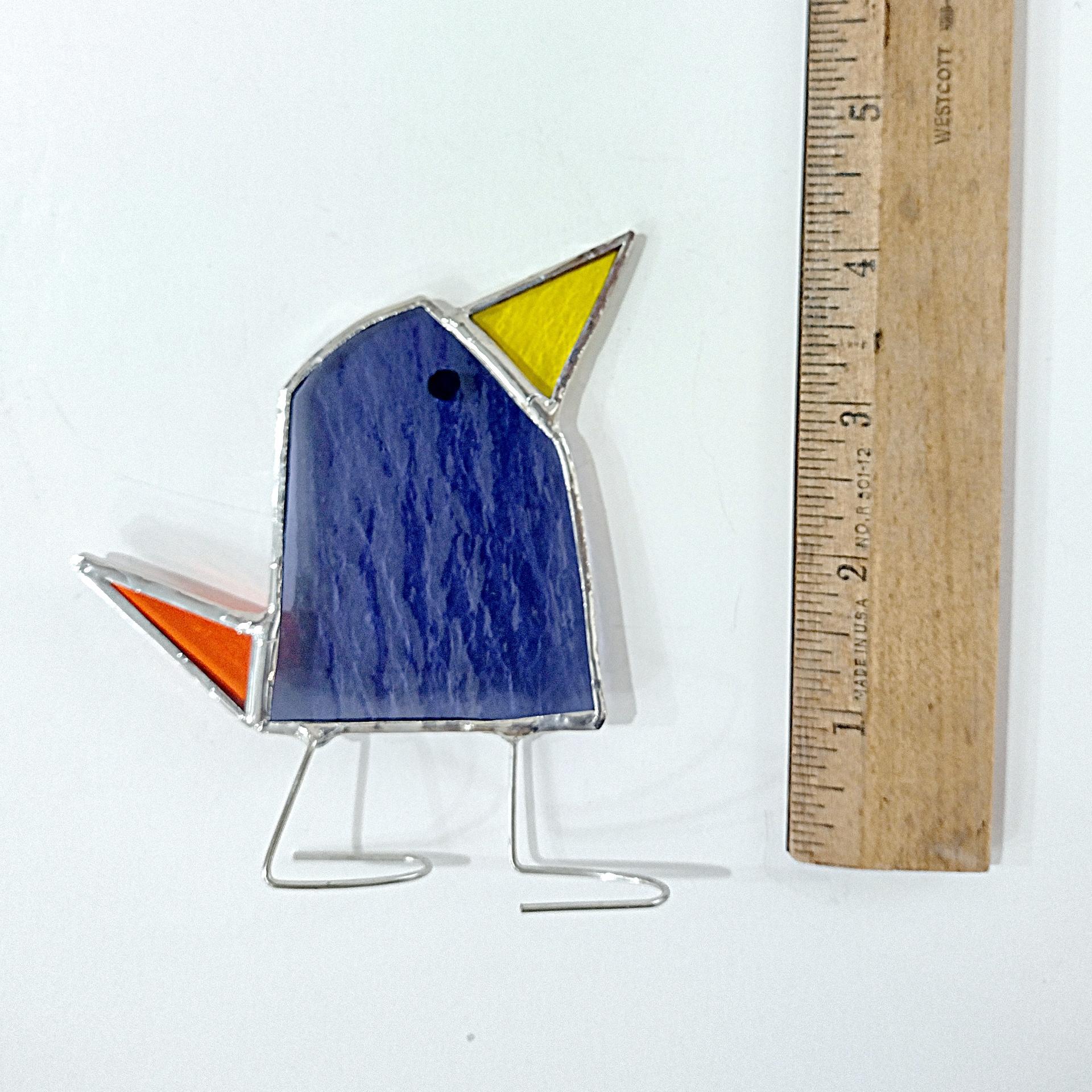 Stained Glass Standing Bird, Funky Purple and Orange Glass Bird Suncatcher, Bird Lover Gift, Windowsill Sitter