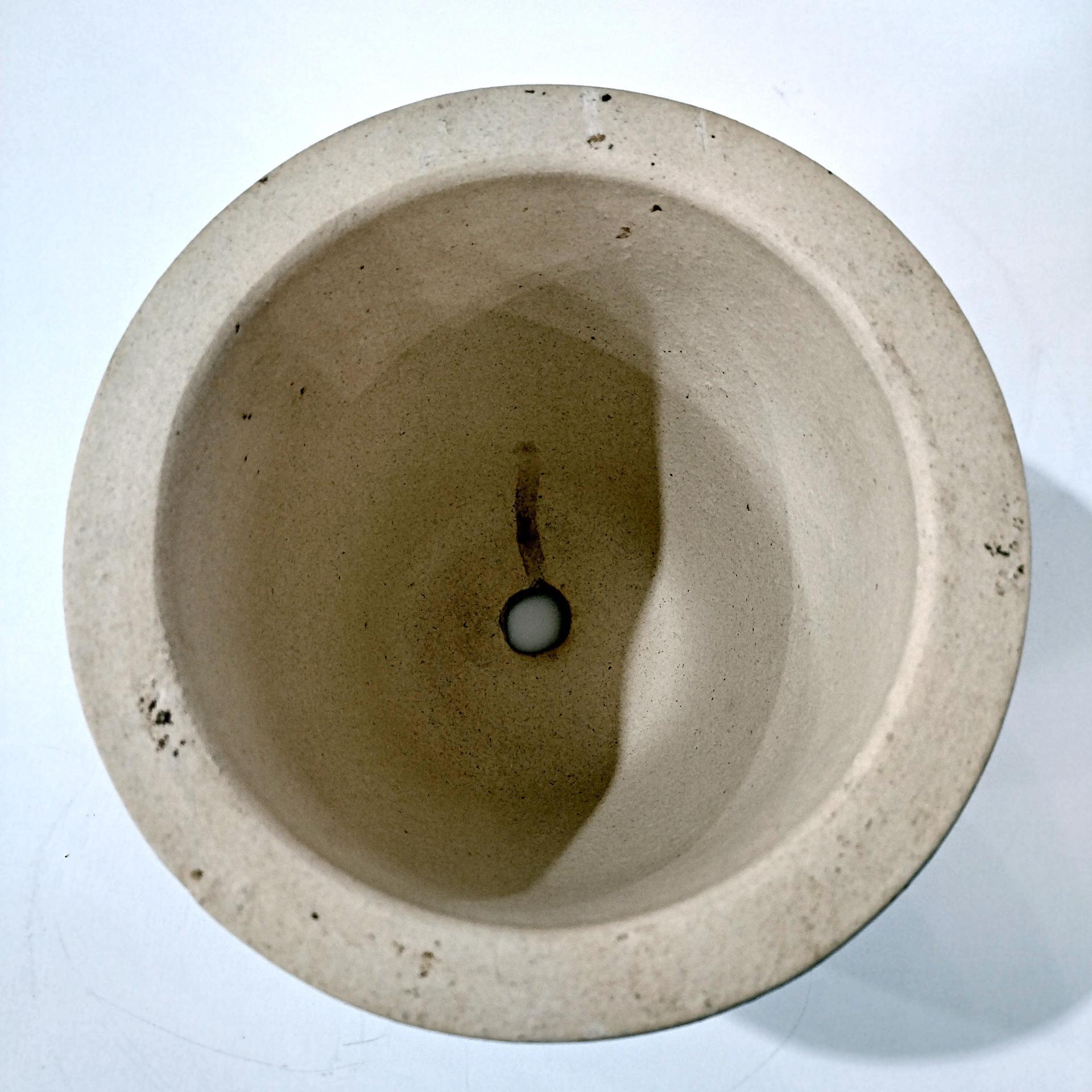 Vintage Blue Ceramic Planter Pot with Carved Tan Floral Design, Small Indoor Outdoor Round Taper Planter