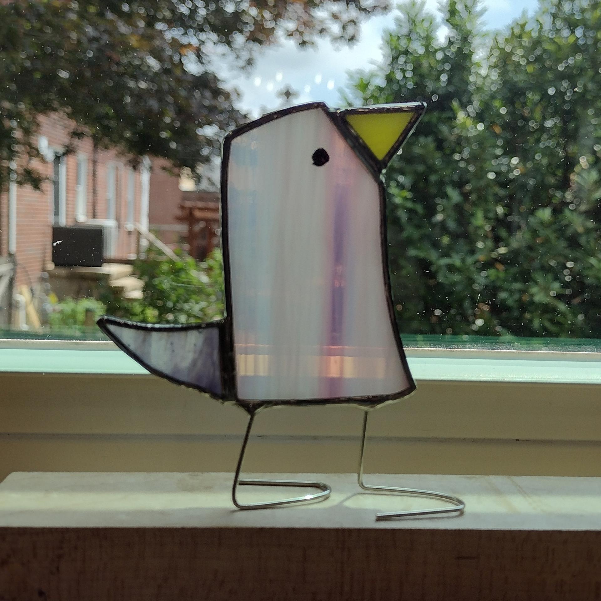 Stained Glass Standing Bird, Funky Pink and Purple Glass Bird Suncatcher, Bird Lover Gift, Windowsill Sitter