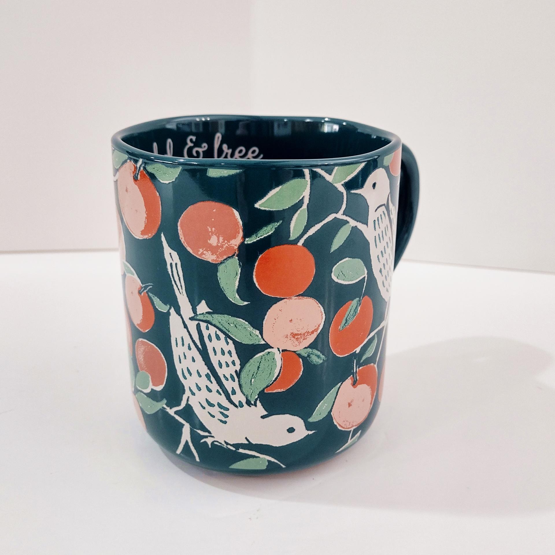 Vintage Opal House Wild and Free Birds in a Peach Tree Coffee Tea Stoneware Ceramic Mug