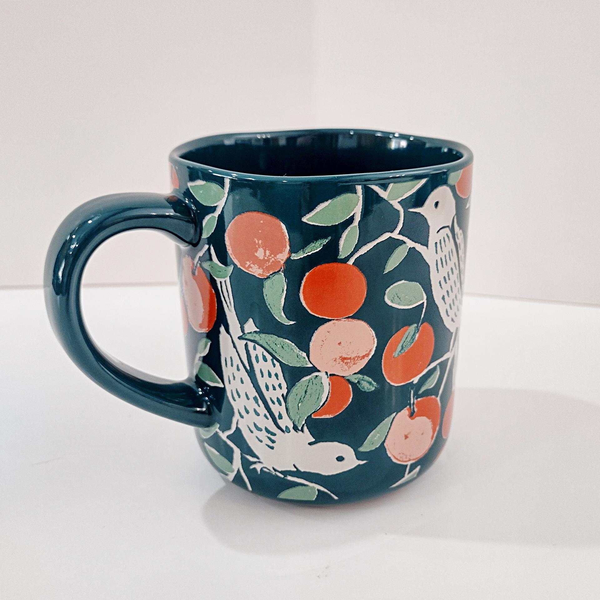 Vintage Opal House Wild and Free Birds in a Peach Tree Coffee Tea Stoneware Ceramic Mug