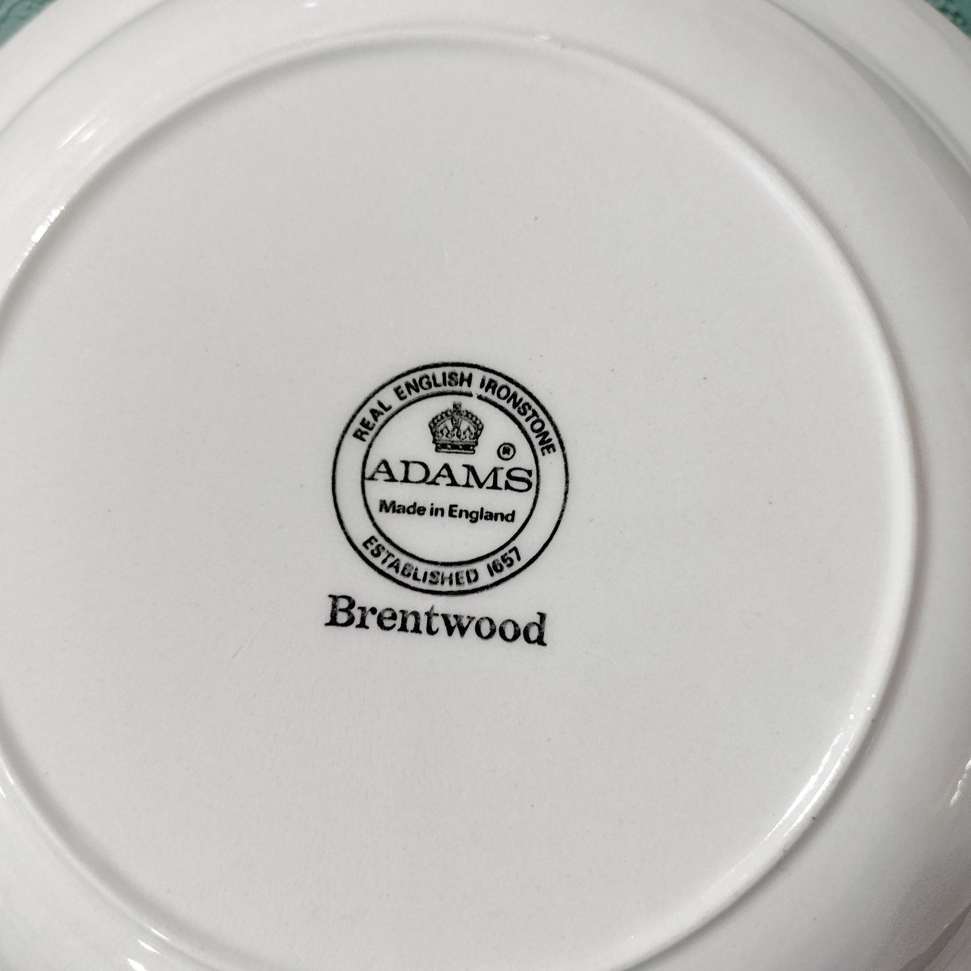 Vintage Adams Brentwood 8" Rimmed Soup Bowls, Set of Four, Real English Ironstone China Blue Clover Pattern, Decorative Plant Trays