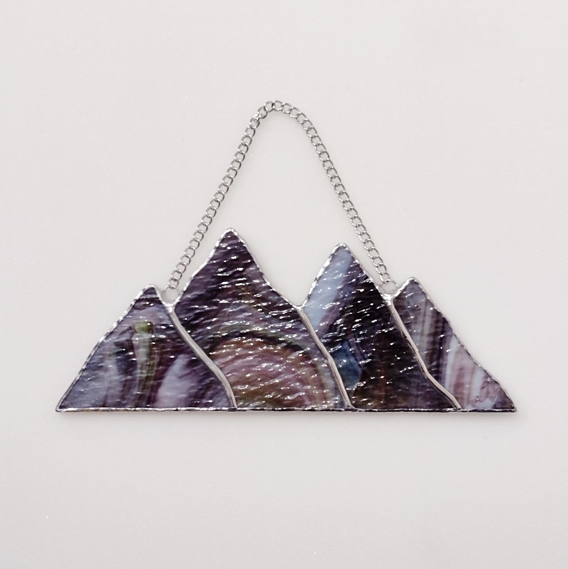 Stained Glass Rocky Mountains Suncatcher, Brown and White Mountain Range