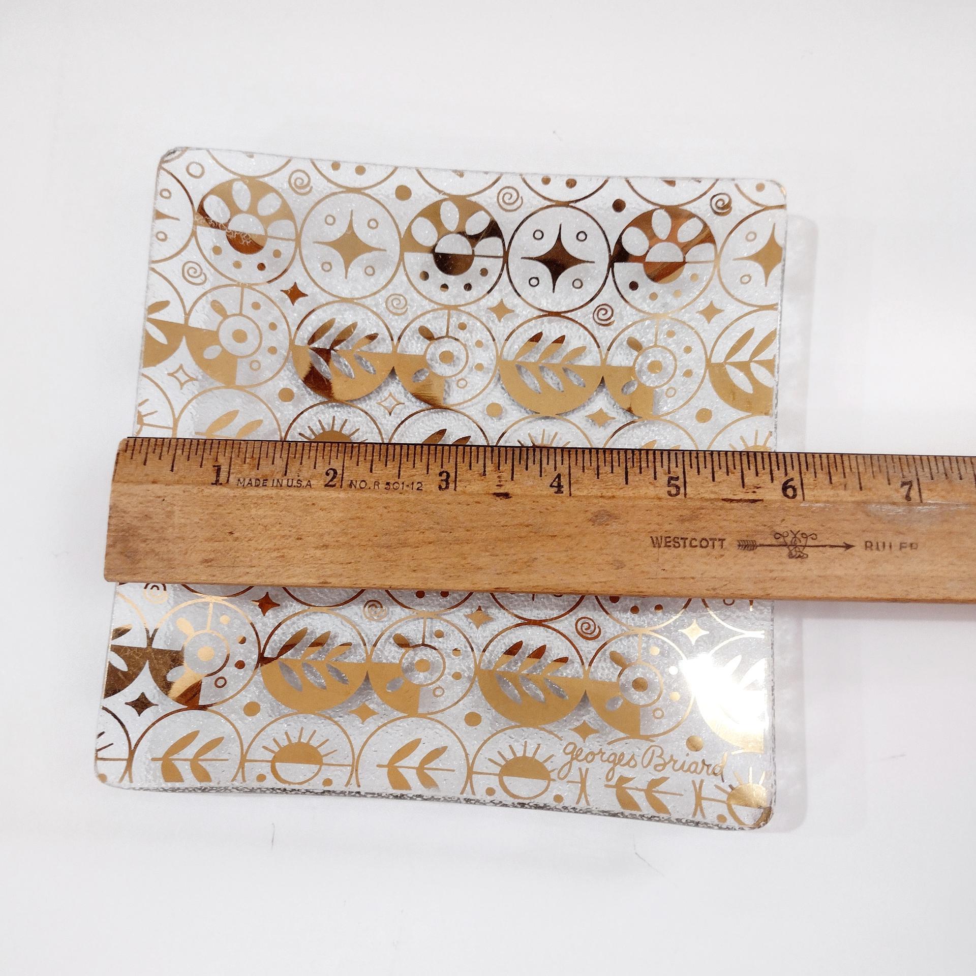 Vintage Signed Georges Briard Gold Leaf Appetizer Plates, Set of Three, Forbidden Fruit Border Pattern, Square Dessert Plates