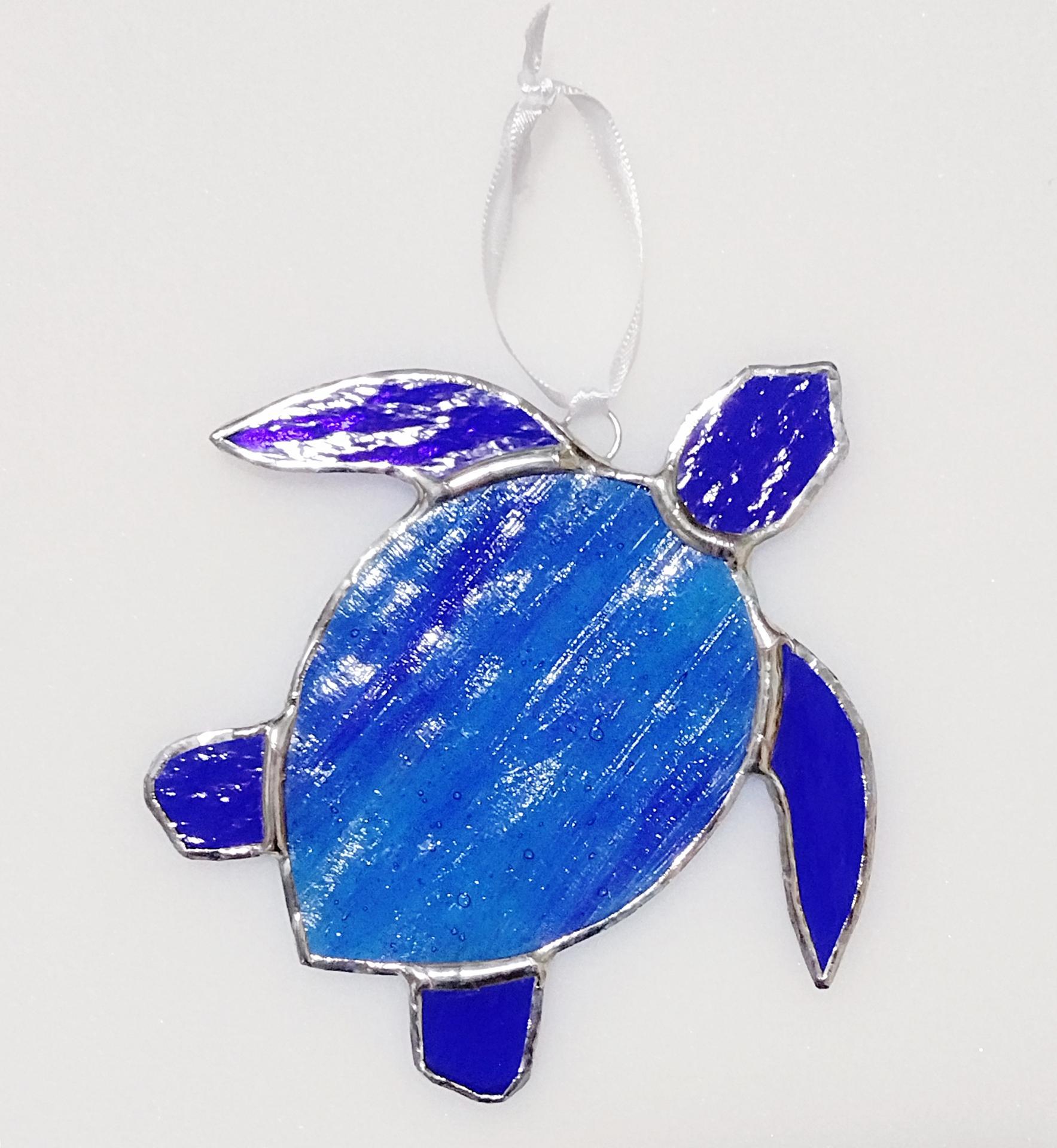 Stained Glass Sea Turtle Suncatcher, Blue