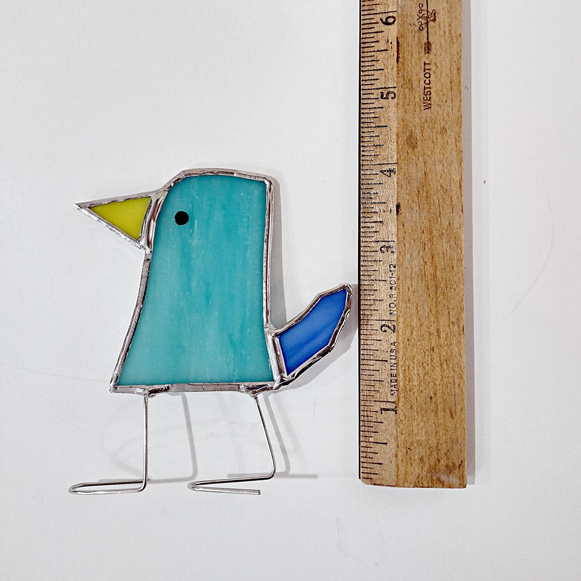 Stained Glass Standing Bird, Funky Turquoise Aqua Blue Glass Bird Suncatcher, Bird Lover Gift, Windowsill Sitter