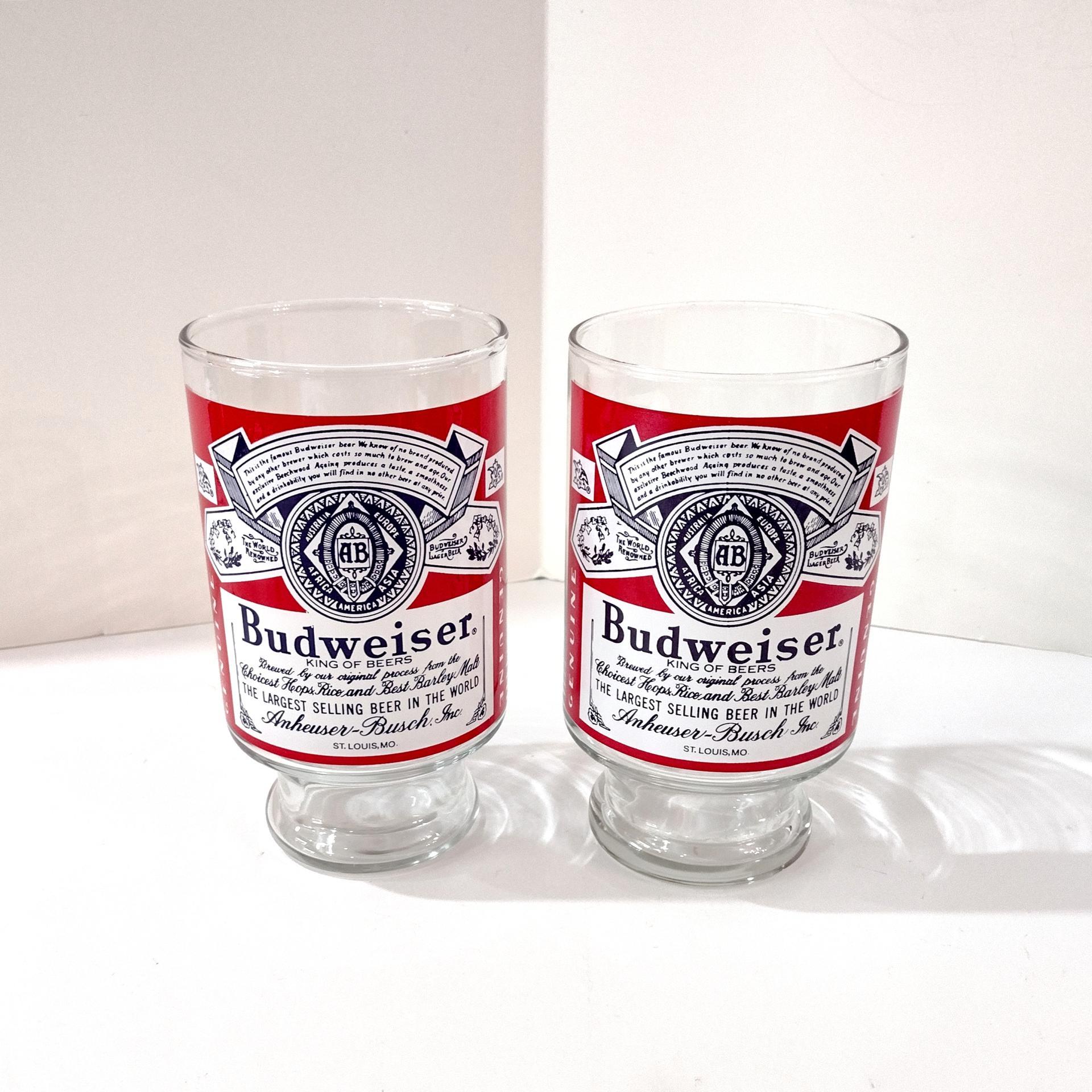 Vintage Budweiser 32 Ounce Large Beer Glasses, Set of Two