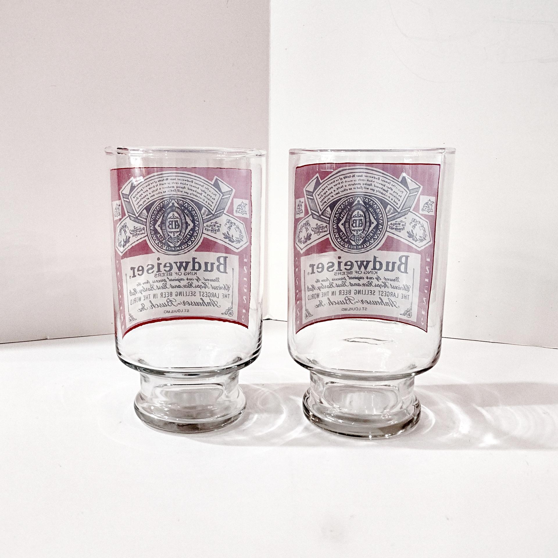 Vintage Budweiser 32 Ounce Large Beer Glasses, Set of Two