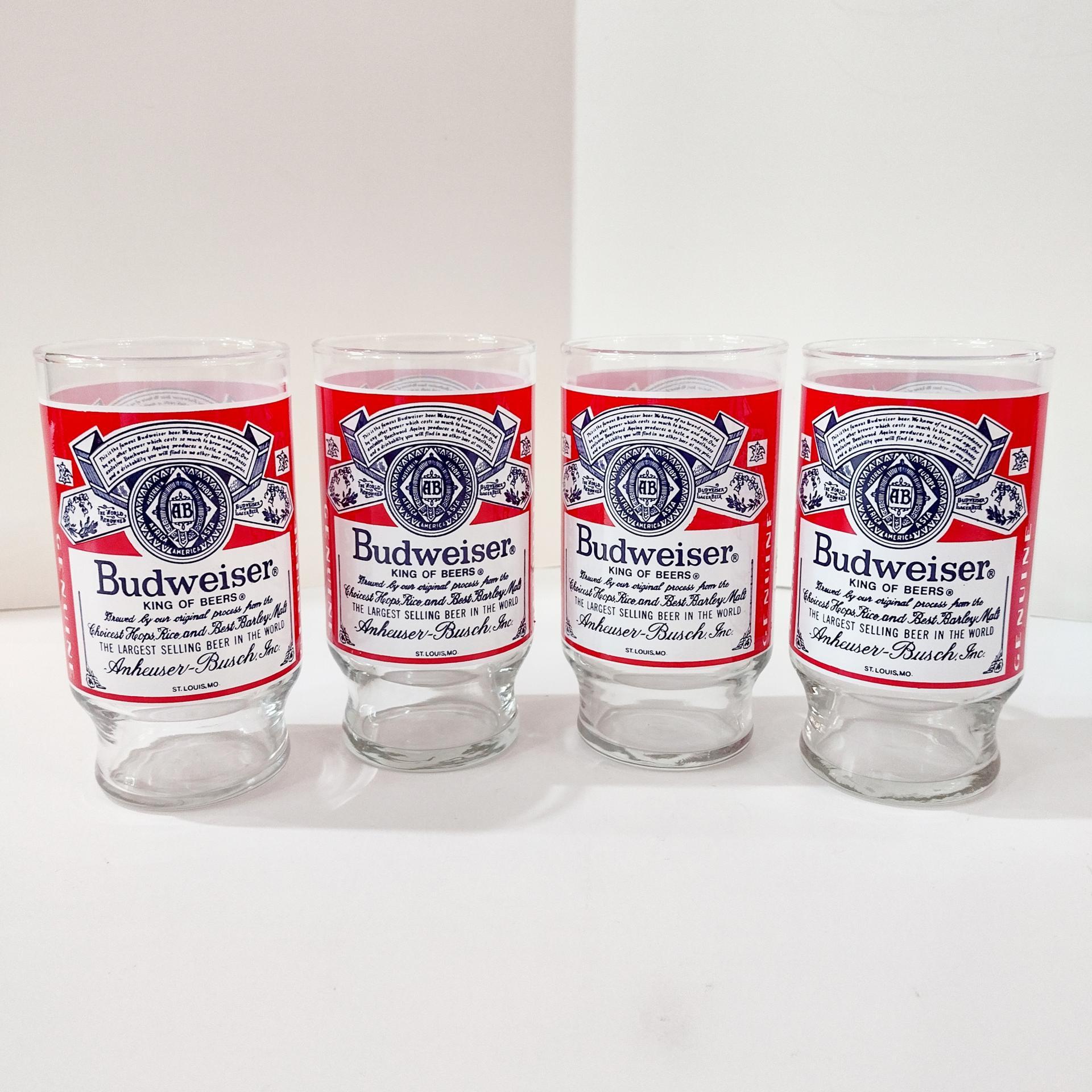 Vintage Budweiser 13 Ounce Beer Drinking Glasses, Set of Four