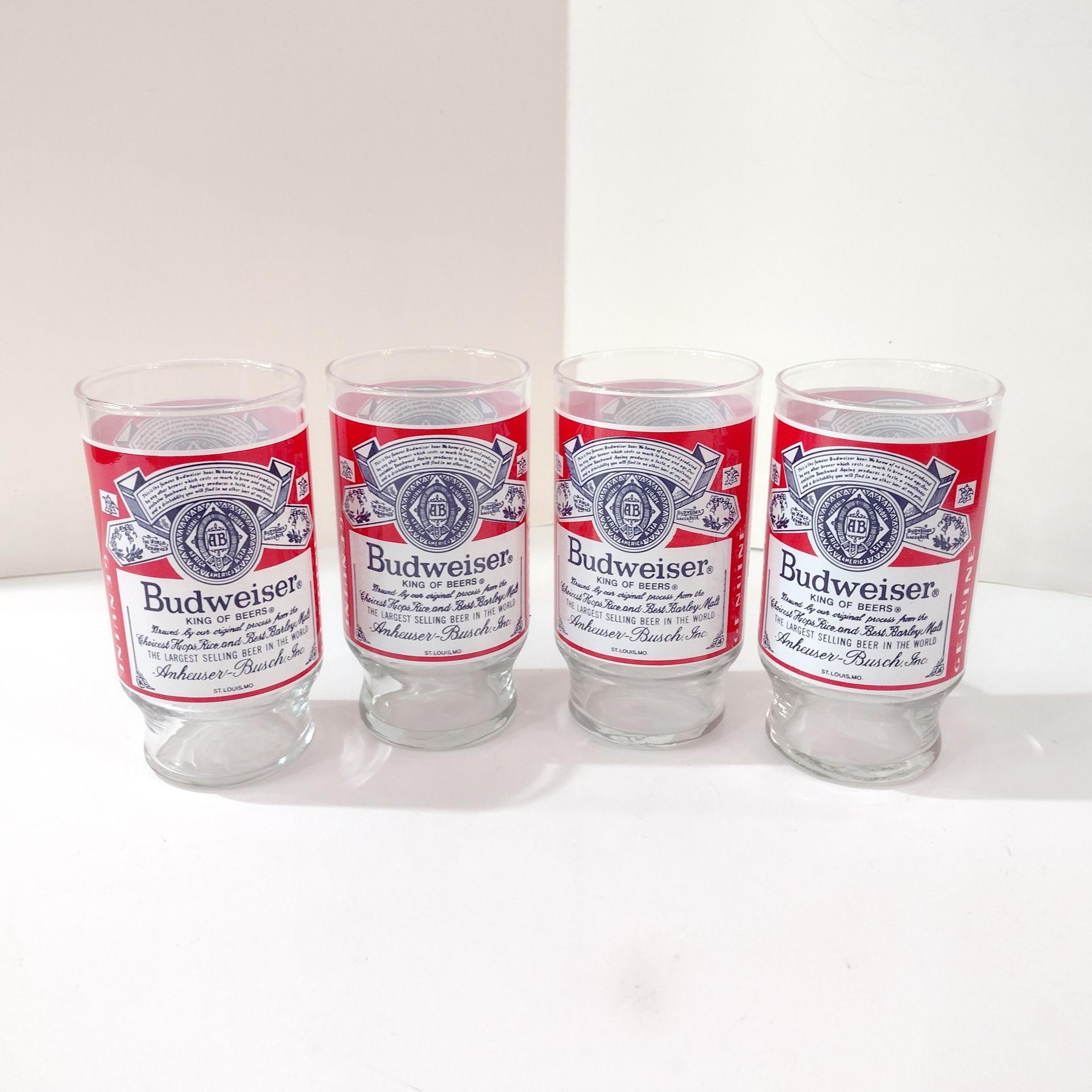 Vintage Budweiser 13 Ounce Beer Drinking Glasses, Set of Four