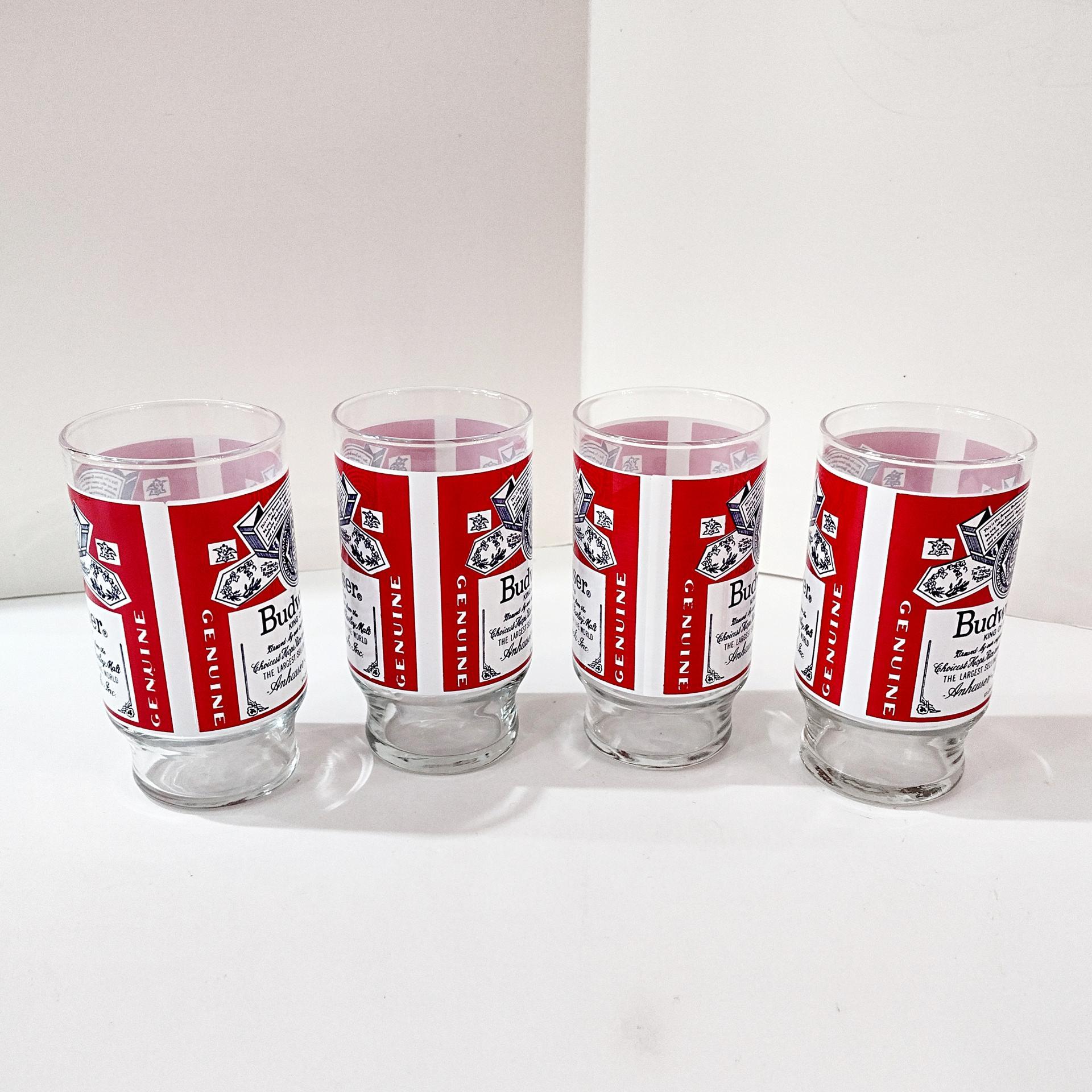Vintage Budweiser 13 Ounce Beer Drinking Glasses, Set of Four