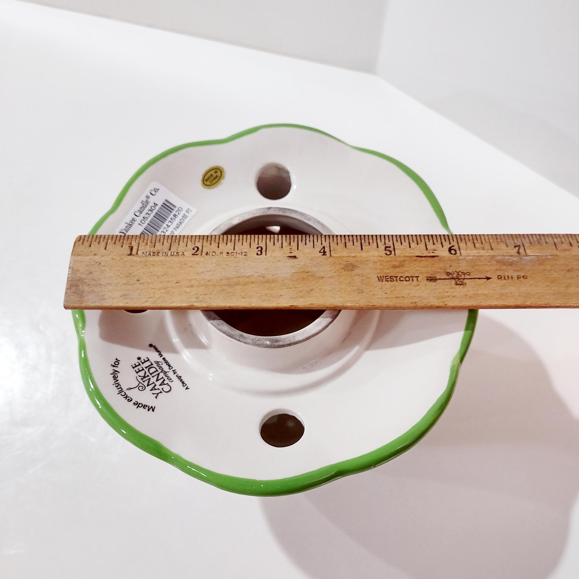 Vintage Yankee Candle Ceramic Shade Jar Topper and Under Plate, Floral Dragonfly Lady Bug Design