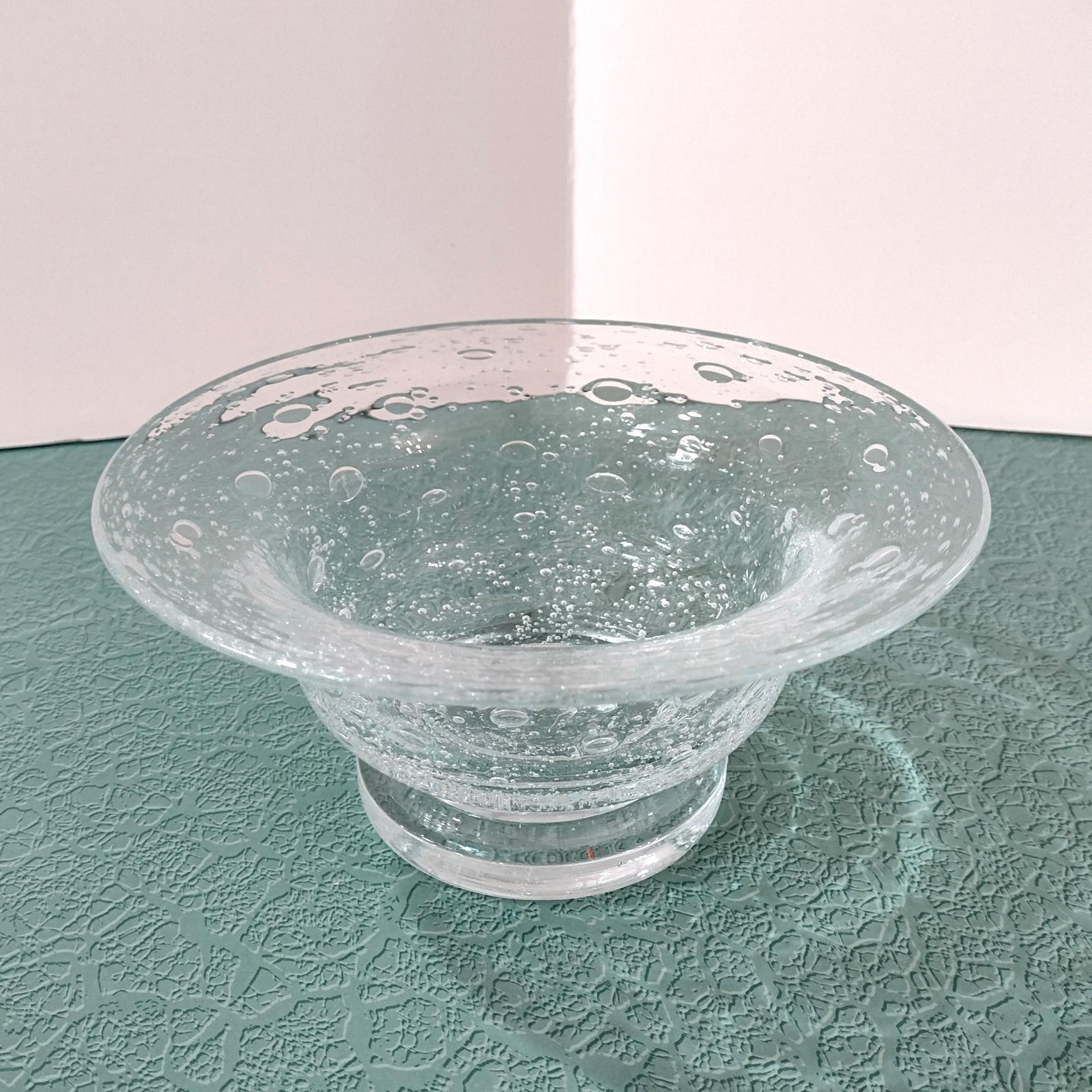 Vintage Hand Blown Bullicante Glass Bowl, Centerpiece Bowl, Fruit Bowl, Floating Flower Bowl