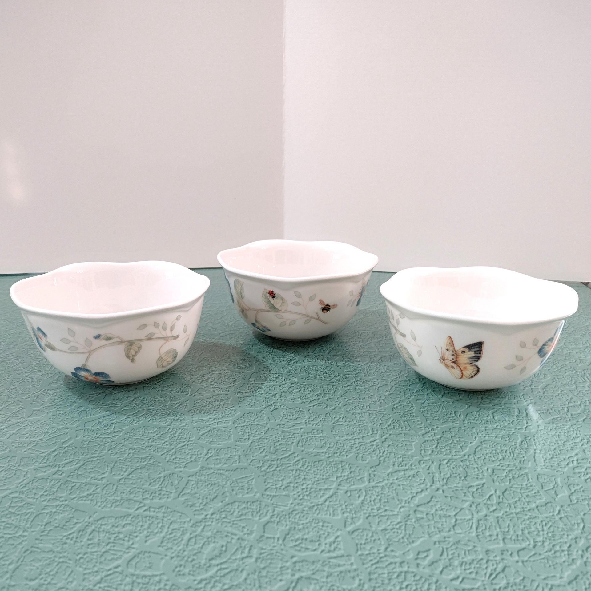 Vintage Lenox Butterfly Meadow Rice Dessert Bowls, Set of Three, Porcelain Floral Candy Nut Dishes