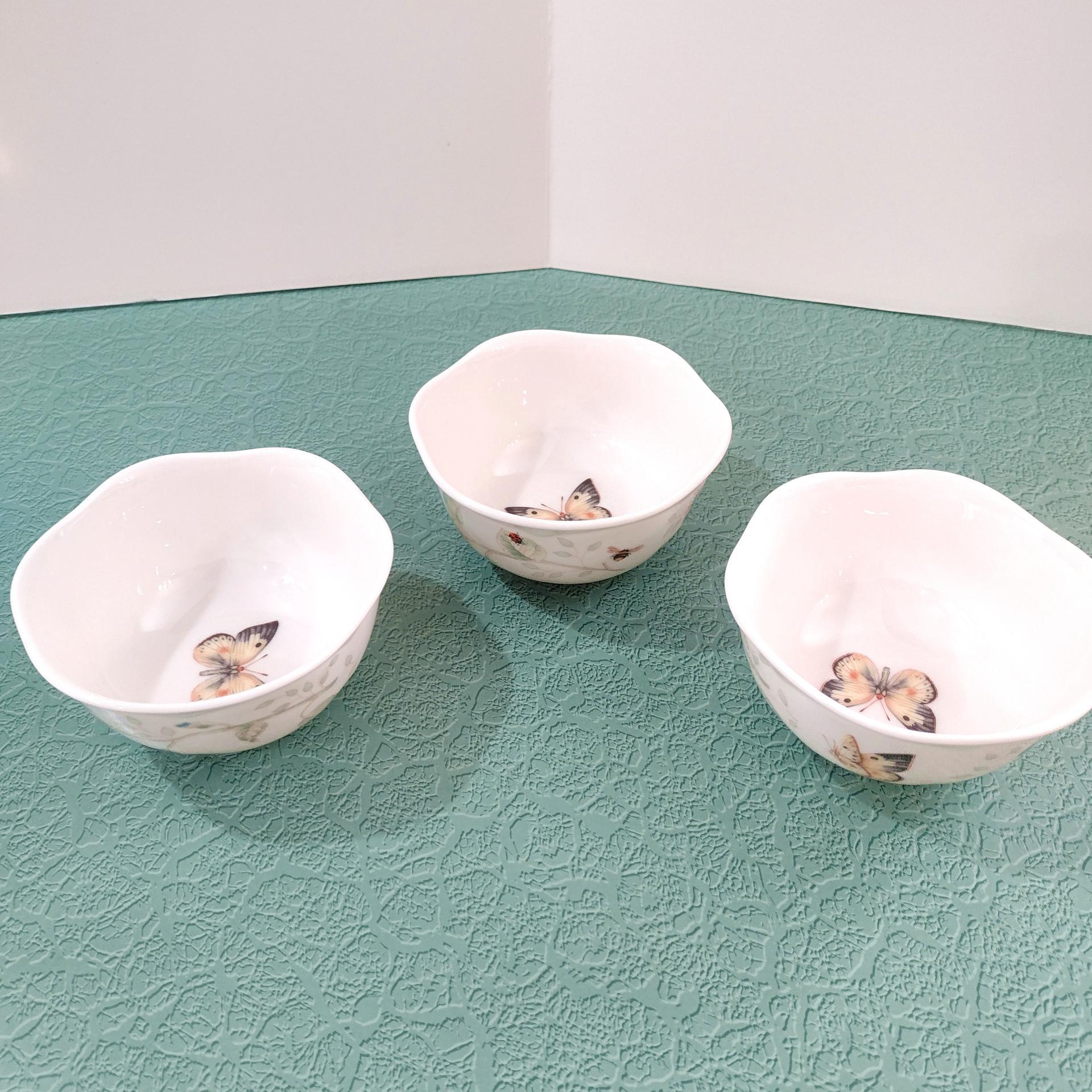 Vintage Lenox Butterfly Meadow Rice Dessert Bowls, Set of Three, Porcelain Floral Candy Nut Dishes
