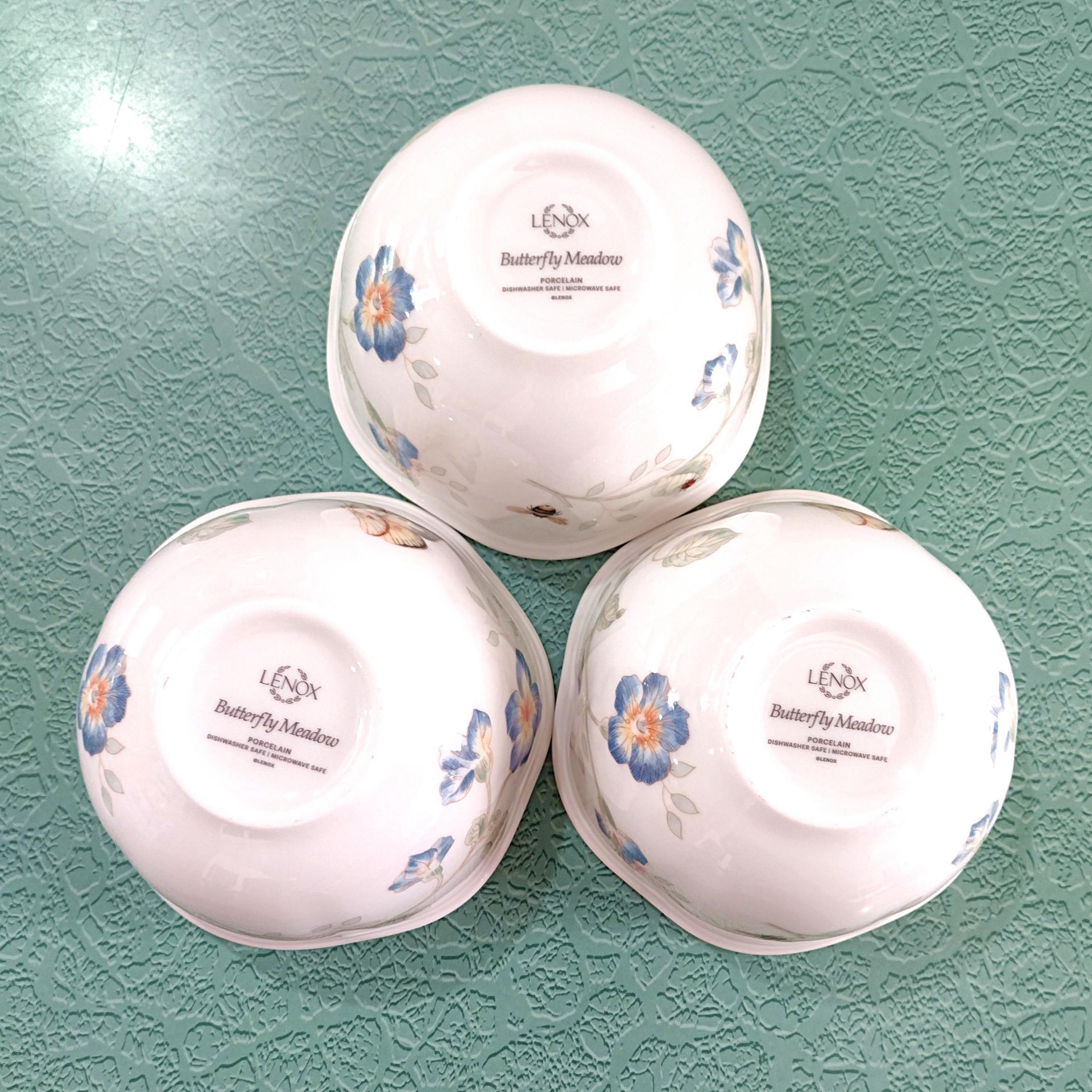 Vintage Lenox Butterfly Meadow Rice Dessert Bowls, Set of Three, Porcelain Floral Candy Nut Dishes