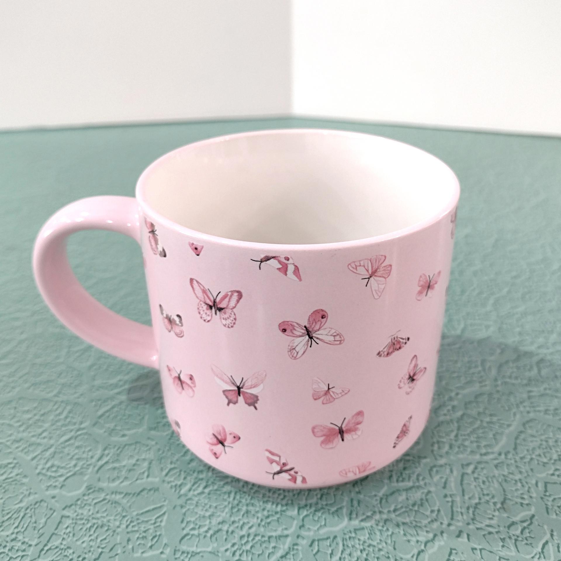 Vintage Pink Butterfly Ceramic Coffee Tea Mug