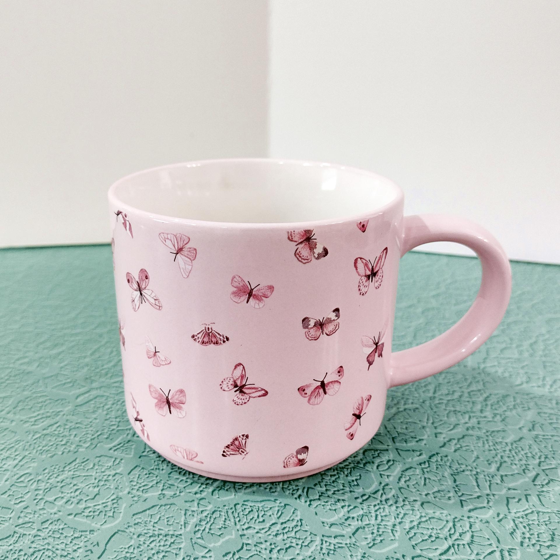 Vintage Pink Butterfly Ceramic Coffee Tea Mug