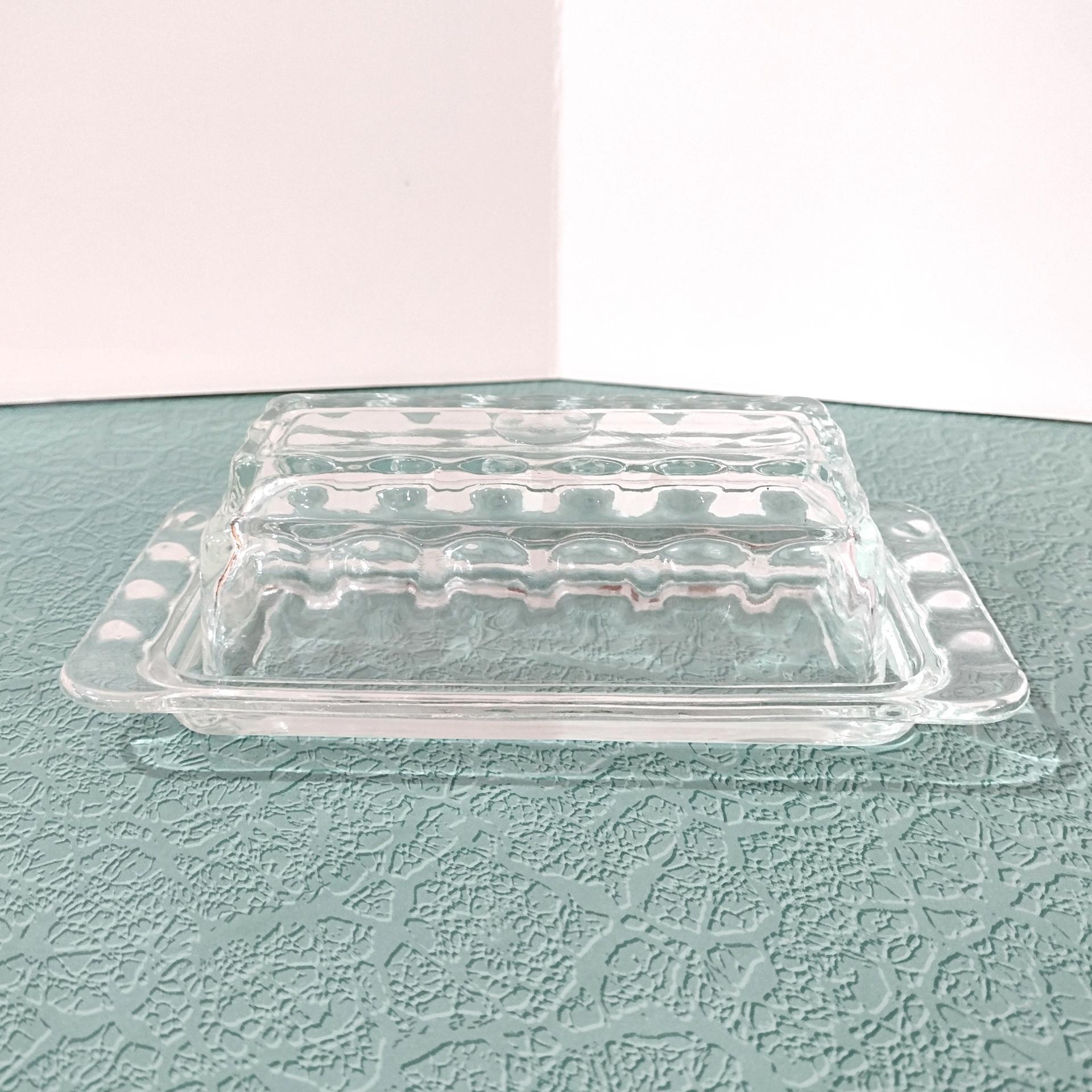 Vintage Clear Glass Butter Dish with Thumbprint Design