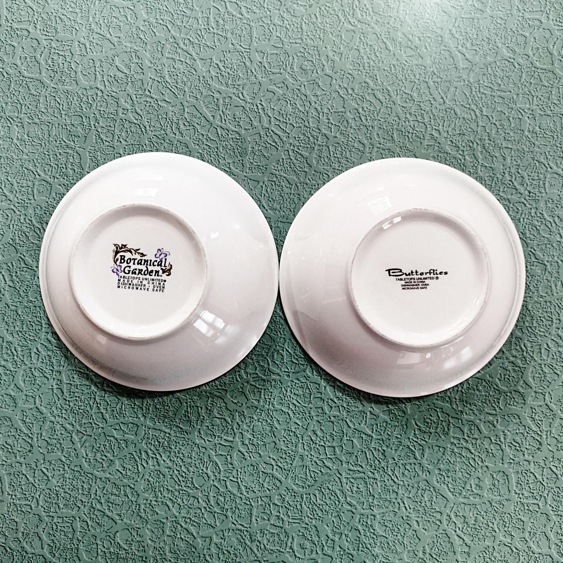 Vintage Tabletops Unlimited Butterflies and Botanical Garden Coupe Cereal Bowls, Set of Two