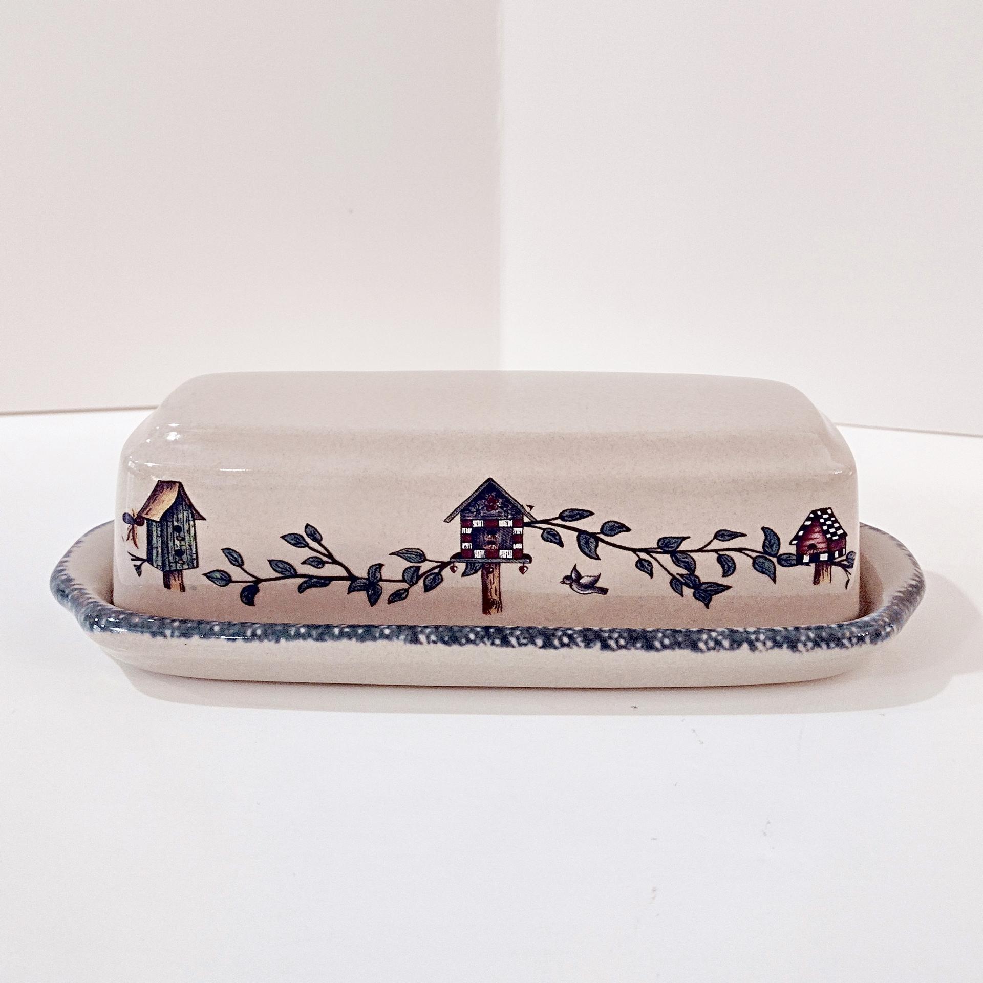 Vintage Home and Garden Party Birdhouse Ceramic Butter Dish