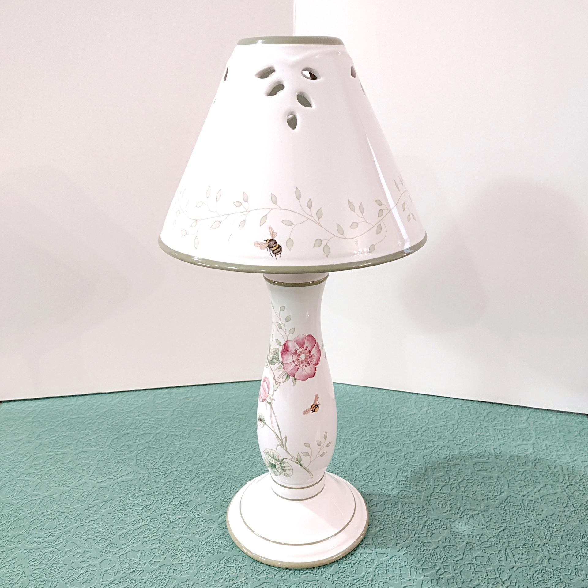 Vintage Lenox Butterfly Meadow Candle Stick Votive Holder with Shade, Porcelain Floral Tea Light Lamp
