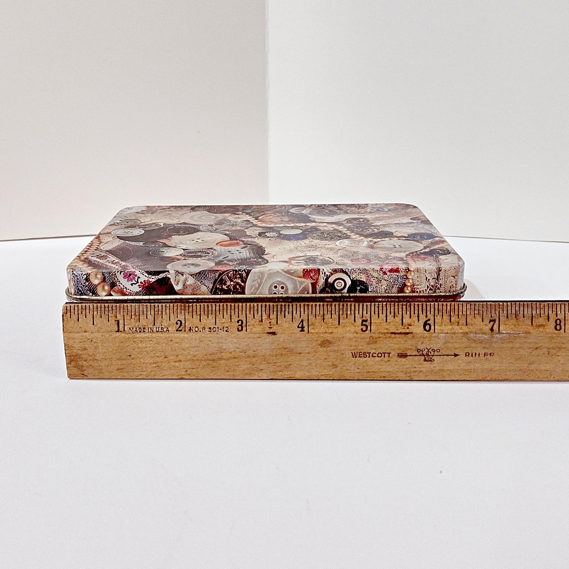 Vintage Buttons Pearls and Lace Metal Storage Tin Box