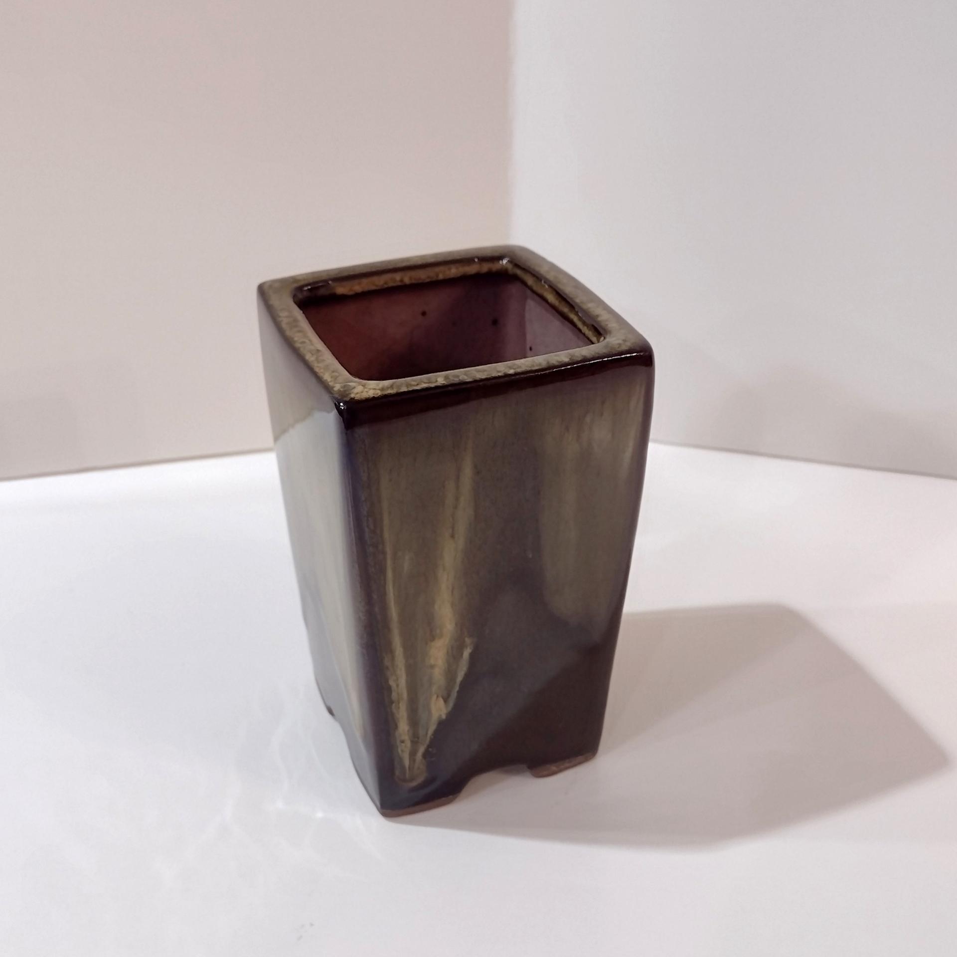 Vintage Ceramic Brown Drip Glaze Square Planter Pot, Bonsai Tree / Cactus / Succulent Small Planter, Pen or Pencil Holder
