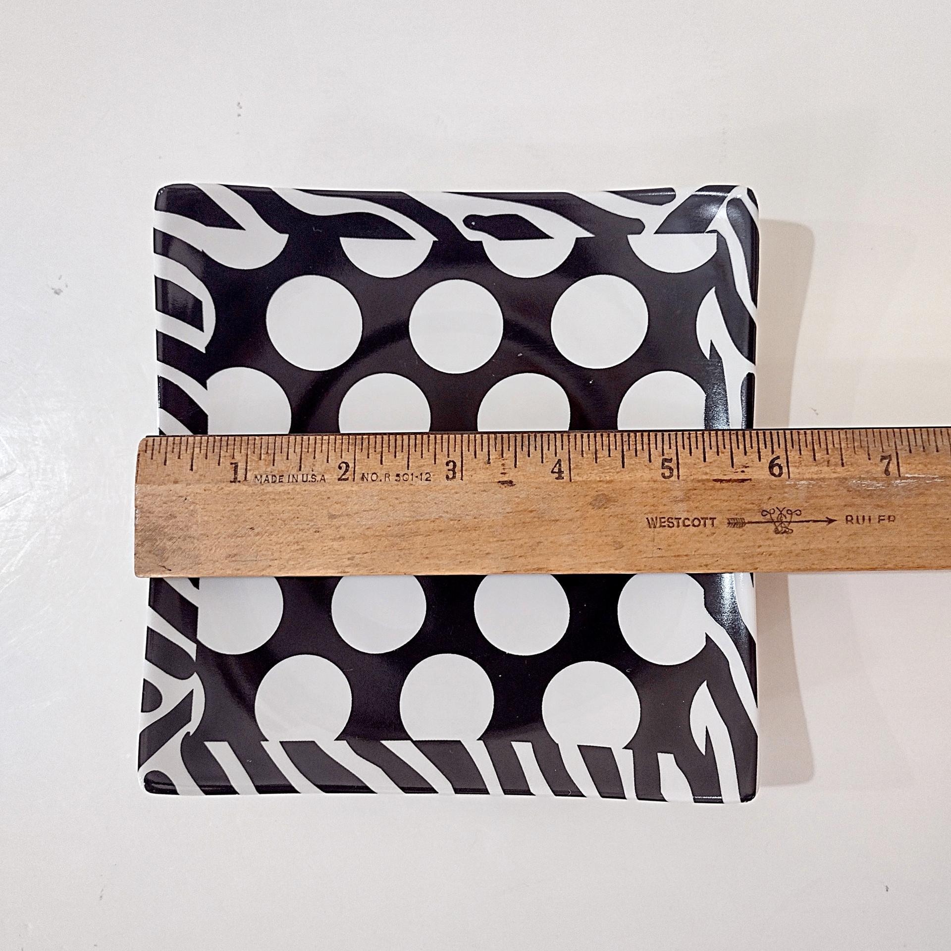 Vintage Black and White Checkered Polka Dot Cocktail Appetizer Plates, Set of 4