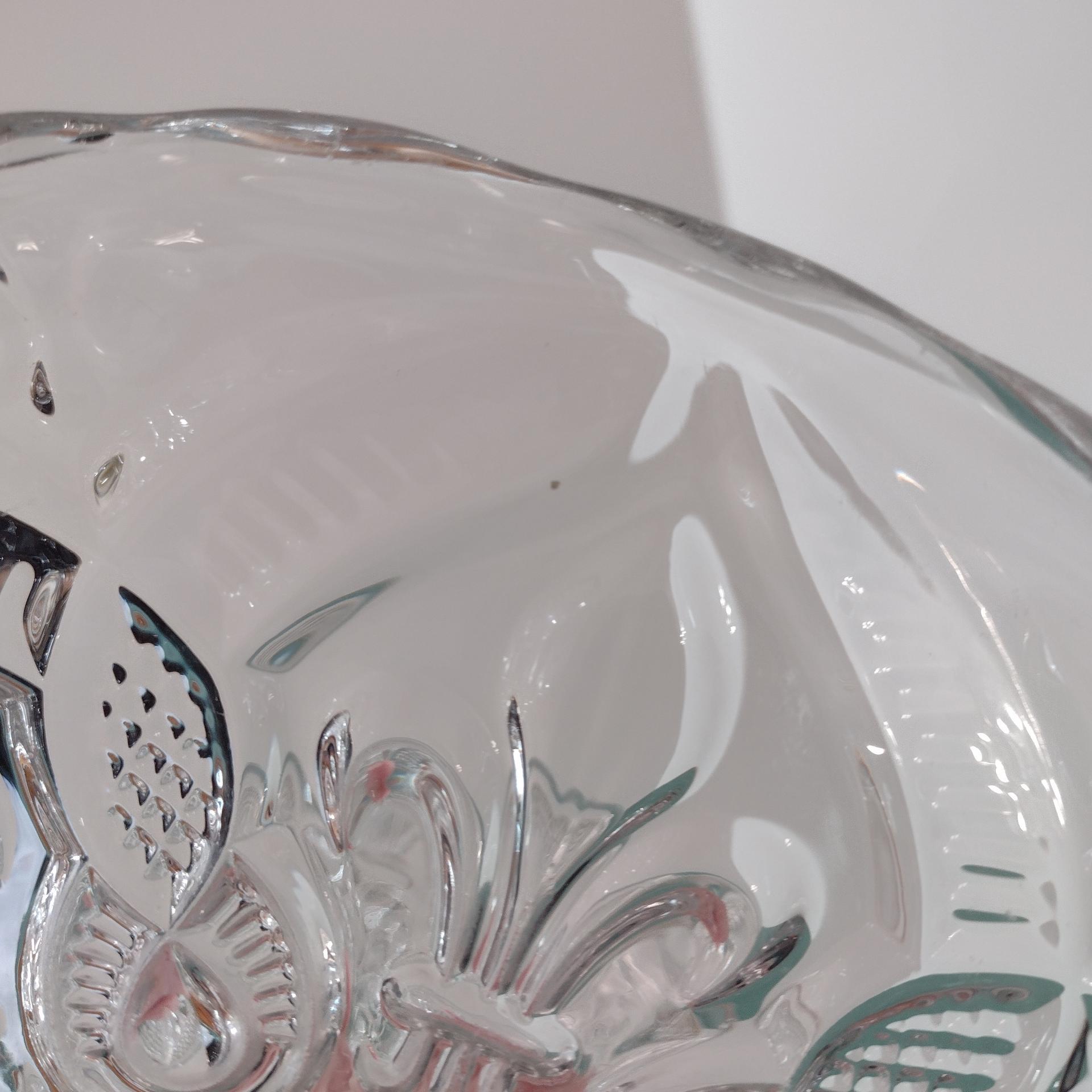 Antique 9 Inch Pressed Glass Pedestal Cake Stand with Lip, Bryce Higbee Arched Fleur De Lis, Pastry Dessert Display Plate, EAPG Cake Plate
