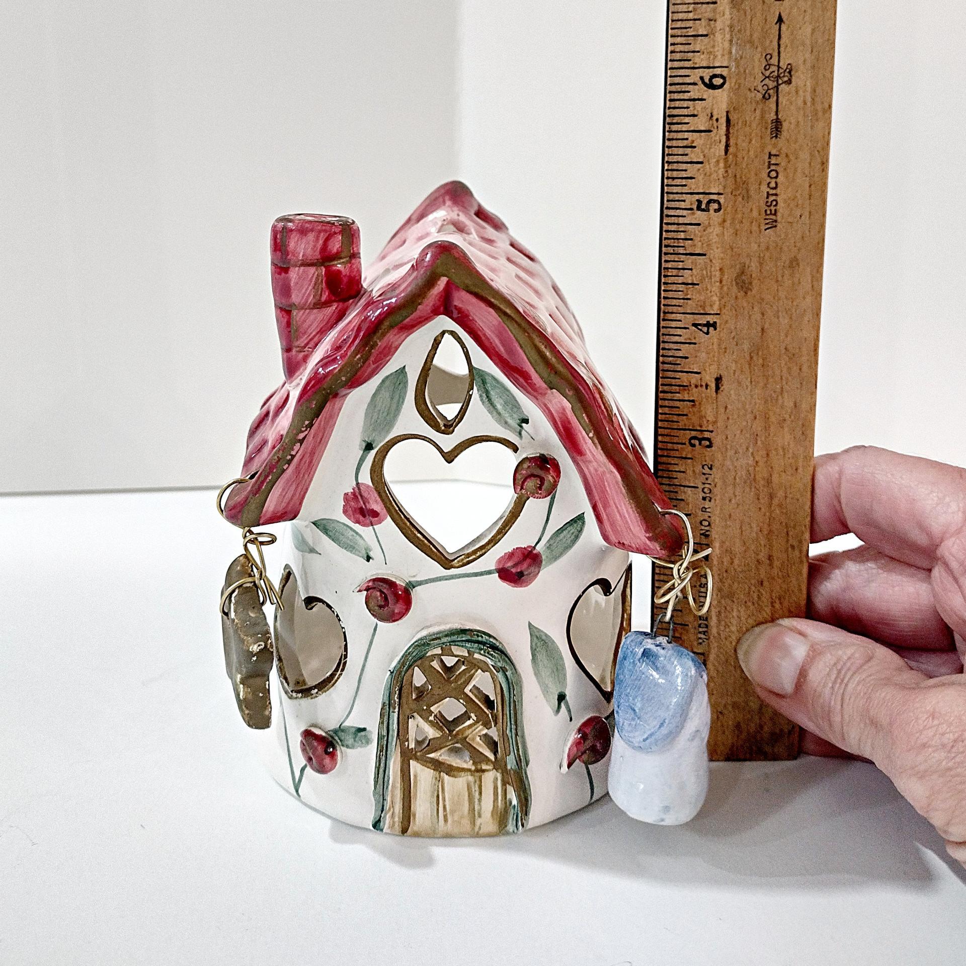 Vintage Crazy Mountain Whimsical Cottage House Ceramic Tea Light Votive Candle Holder