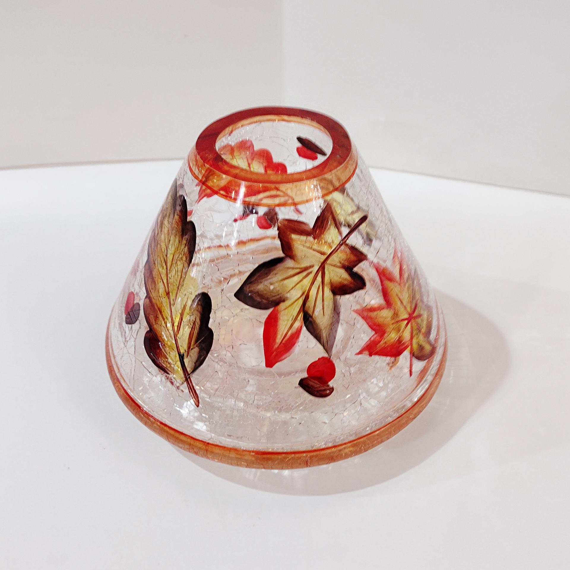 Crackle Glass Fall Leaves Jar Candle Shade Topper, Fall Autumn Yankee Candle Jar Topper