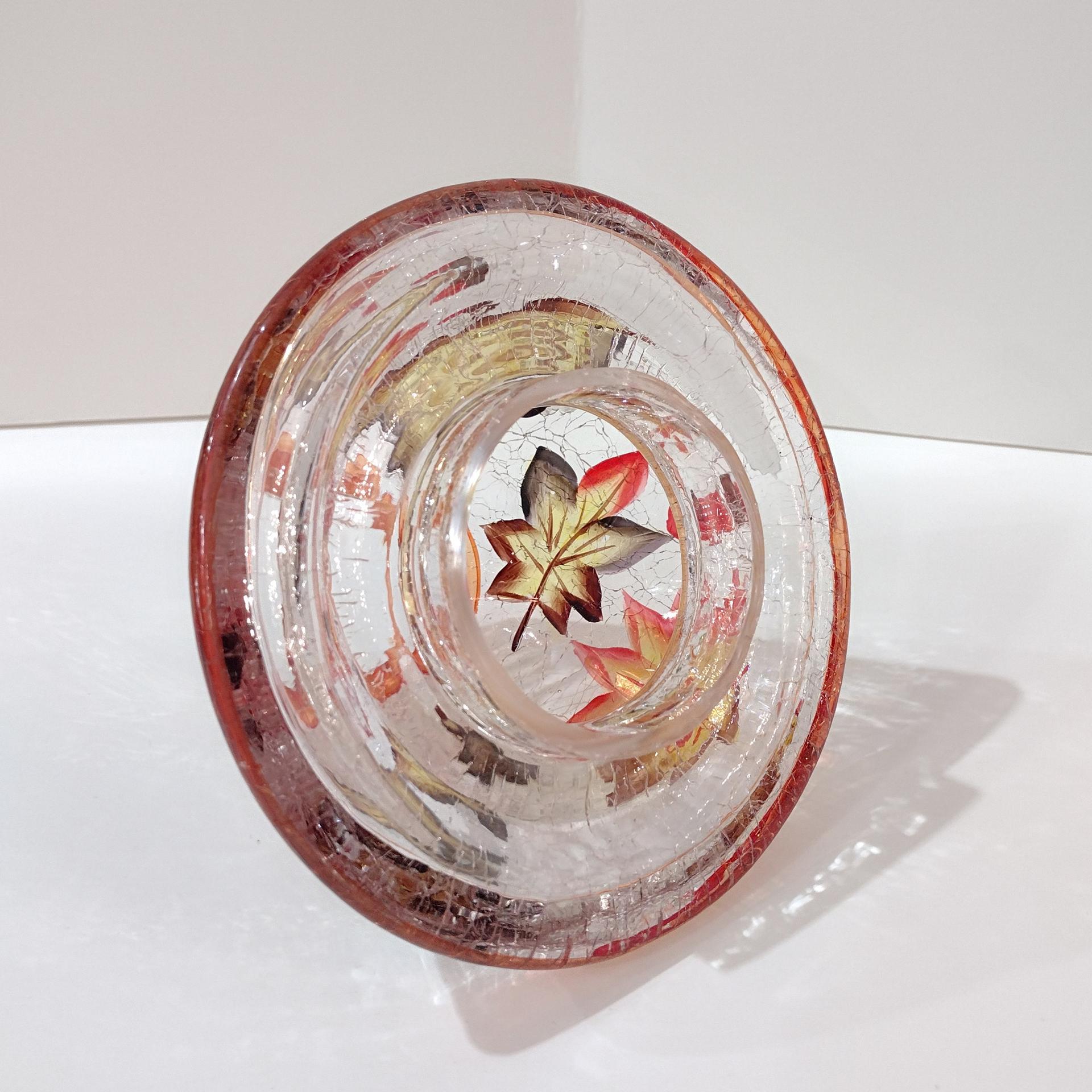 Crackle Glass Fall Leaves Jar Candle Shade Topper, Fall Autumn Yankee Candle Jar Topper